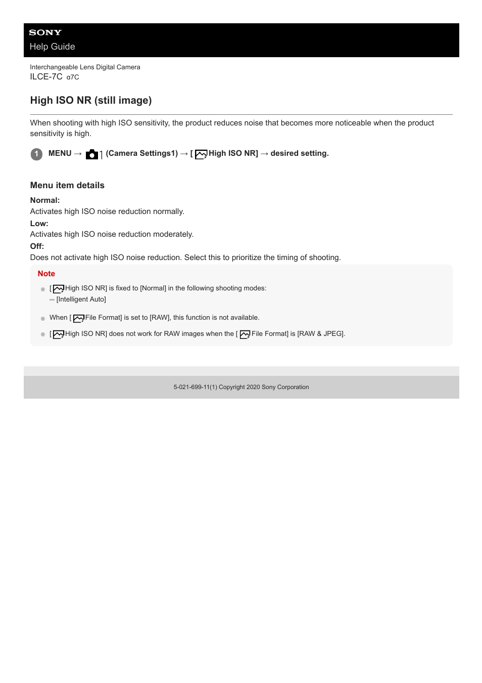 High iso nr (still image), Help guide | Sony UWP-D27 2-Person Camera-Mount Wireless Omni Lavalier Microphone System (UC90: 941 to 960 MHz) User Manual | Page 216 / 661