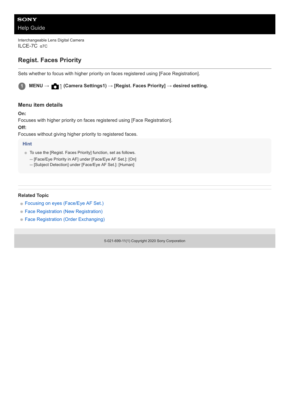 Regist. faces priority | Sony UWP-D27 2-Person Camera-Mount Wireless Omni Lavalier Microphone System (UC90: 941 to 960 MHz) User Manual | Page 217 / 661