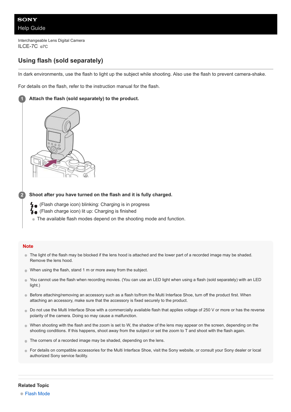 Using flash (sold separately), Help guide | Sony UWP-D27 2-Person Camera-Mount Wireless Omni Lavalier Microphone System (UC90: 941 to 960 MHz) User Manual | Page 221 / 661