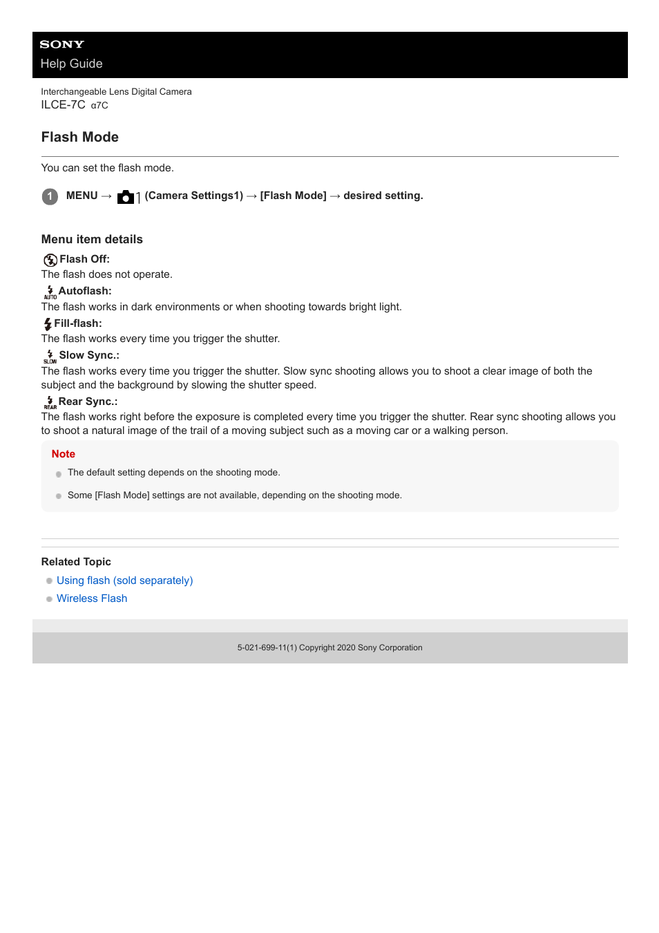 Flash mode | Sony UWP-D27 2-Person Camera-Mount Wireless Omni Lavalier Microphone System (UC90: 941 to 960 MHz) User Manual | Page 224 / 661