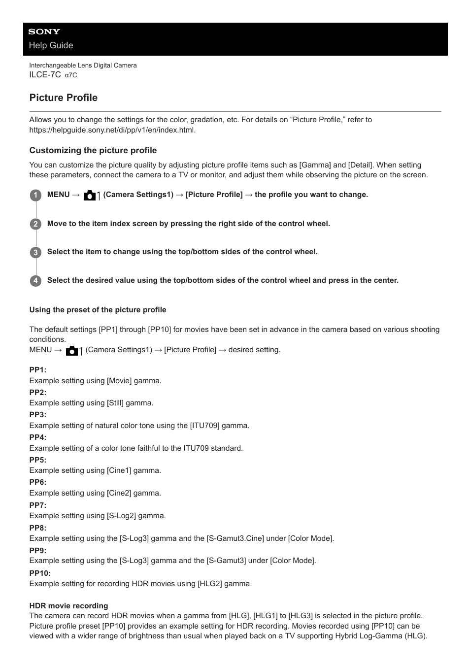 Picture profile | Sony UWP-D27 2-Person Camera-Mount Wireless Omni Lavalier Microphone System (UC90: 941 to 960 MHz) User Manual | Page 245 / 661