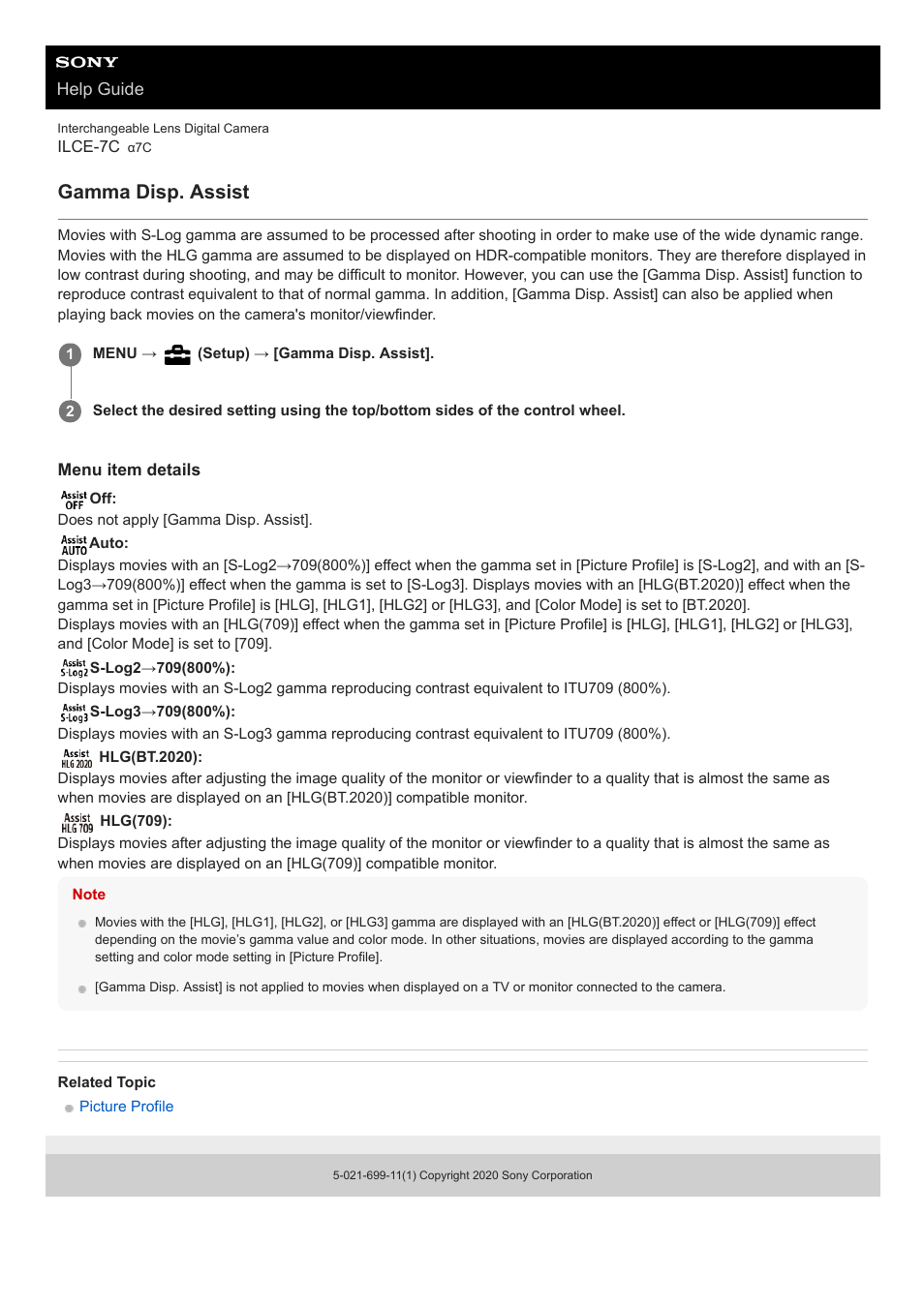 Gamma disp. assist | Sony UWP-D27 2-Person Camera-Mount Wireless Omni Lavalier Microphone System (UC90: 941 to 960 MHz) User Manual | Page 249 / 661