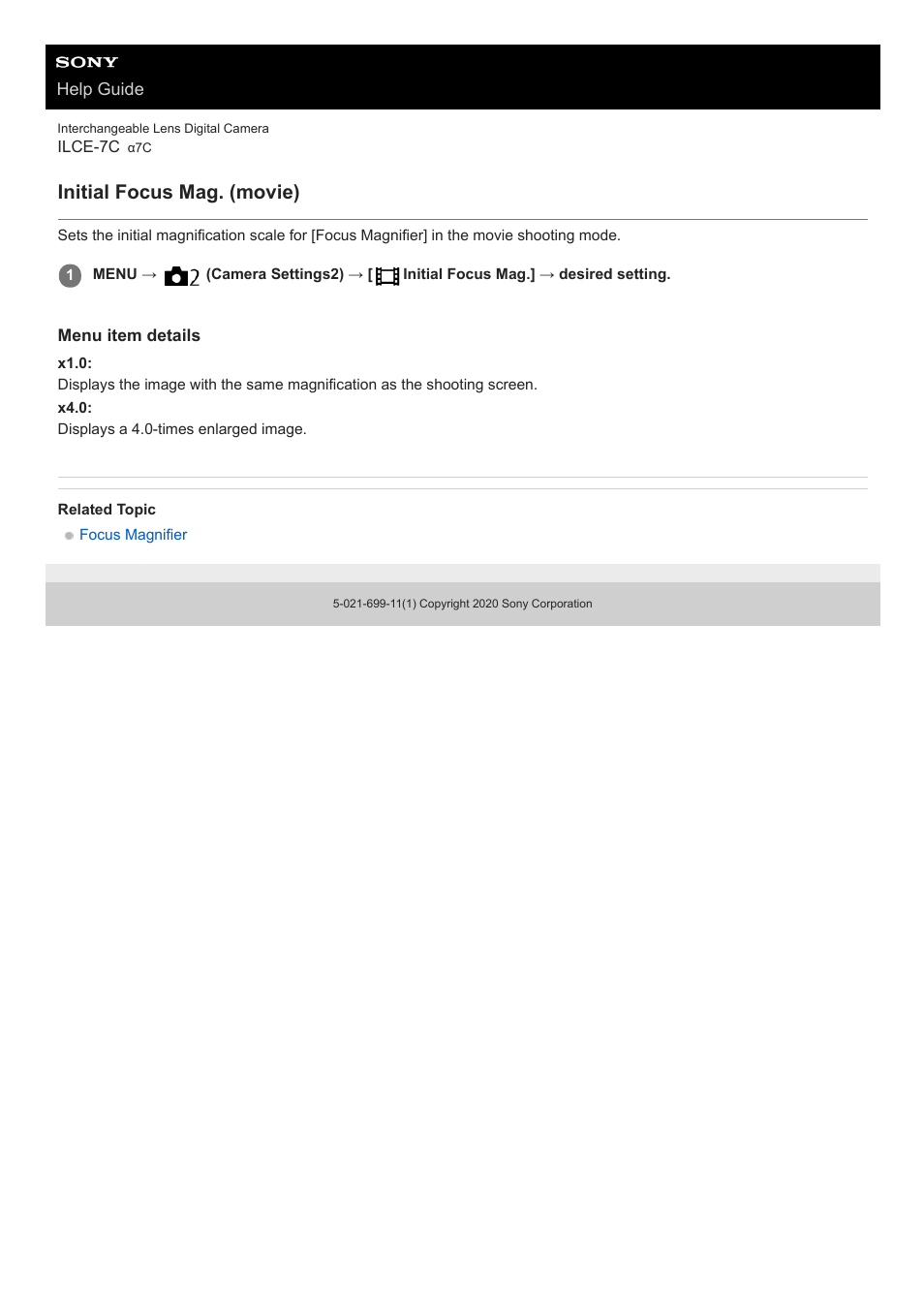 Initial focus mag. (movie) | Sony UWP-D27 2-Person Camera-Mount Wireless Omni Lavalier Microphone System (UC90: 941 to 960 MHz) User Manual | Page 251 / 661