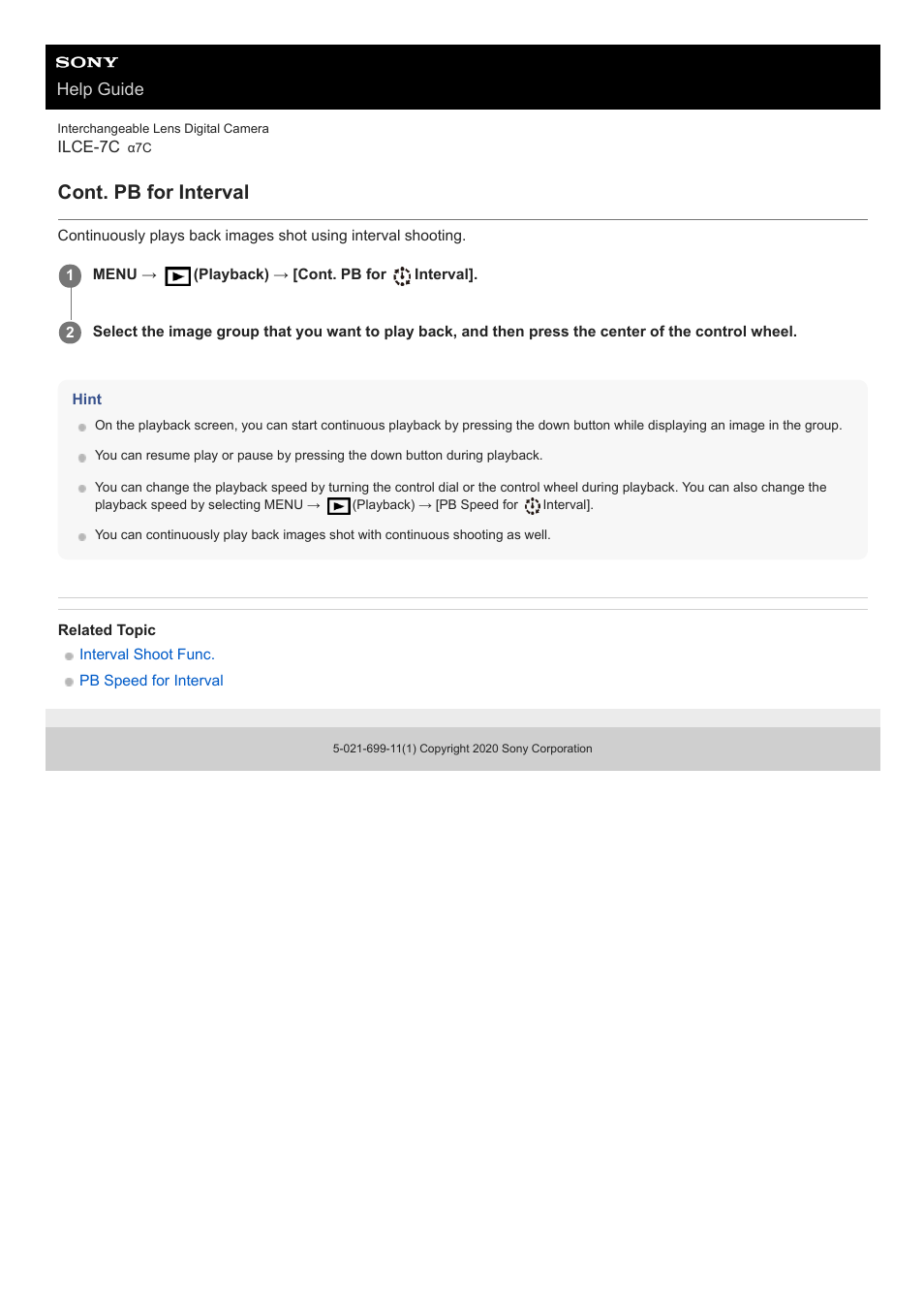 Cont. pb for interval, Help guide | Sony UWP-D27 2-Person Camera-Mount Wireless Omni Lavalier Microphone System (UC90: 941 to 960 MHz) User Manual | Page 275 / 661