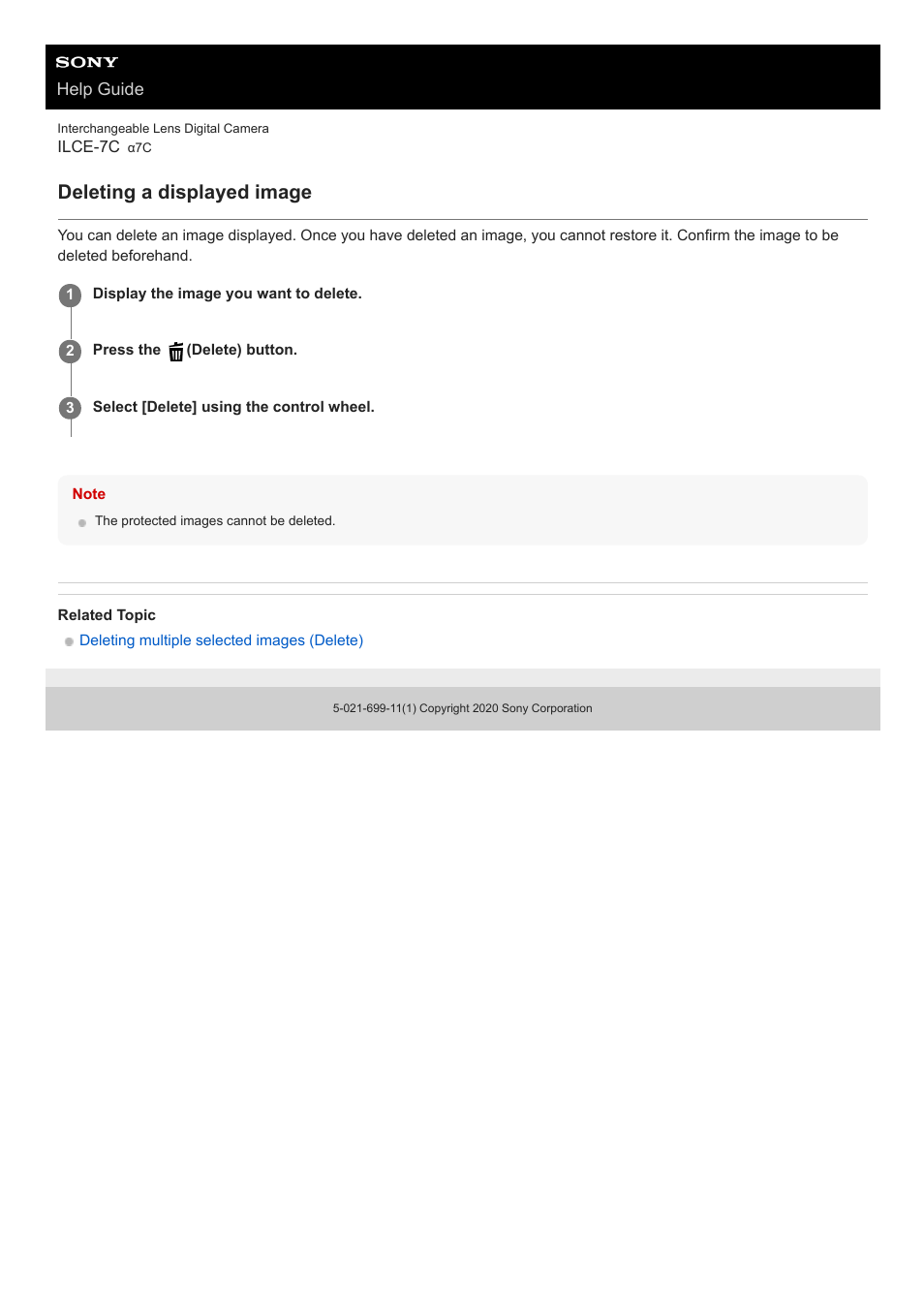 Deleting a displayed image | Sony UWP-D27 2-Person Camera-Mount Wireless Omni Lavalier Microphone System (UC90: 941 to 960 MHz) User Manual | Page 282 / 661