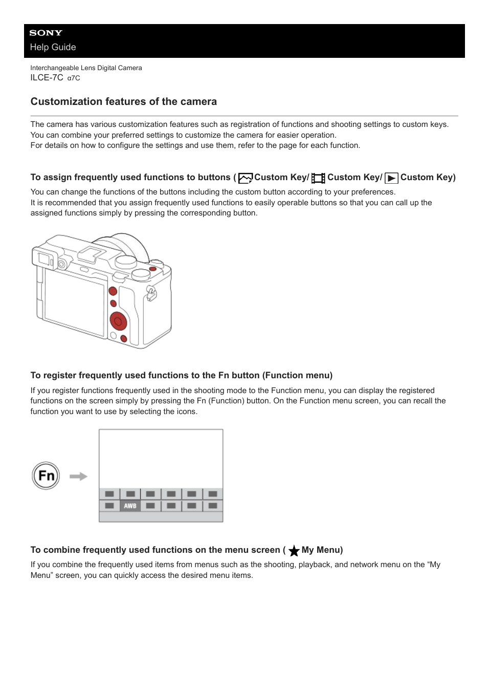 Customization features of the camera | Sony UWP-D27 2-Person Camera-Mount Wireless Omni Lavalier Microphone System (UC90: 941 to 960 MHz) User Manual | Page 287 / 661