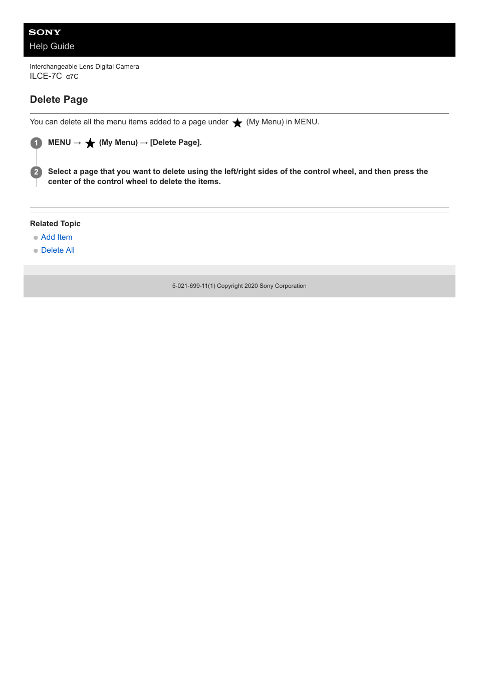 Delete page | Sony UWP-D27 2-Person Camera-Mount Wireless Omni Lavalier Microphone System (UC90: 941 to 960 MHz) User Manual | Page 301 / 661