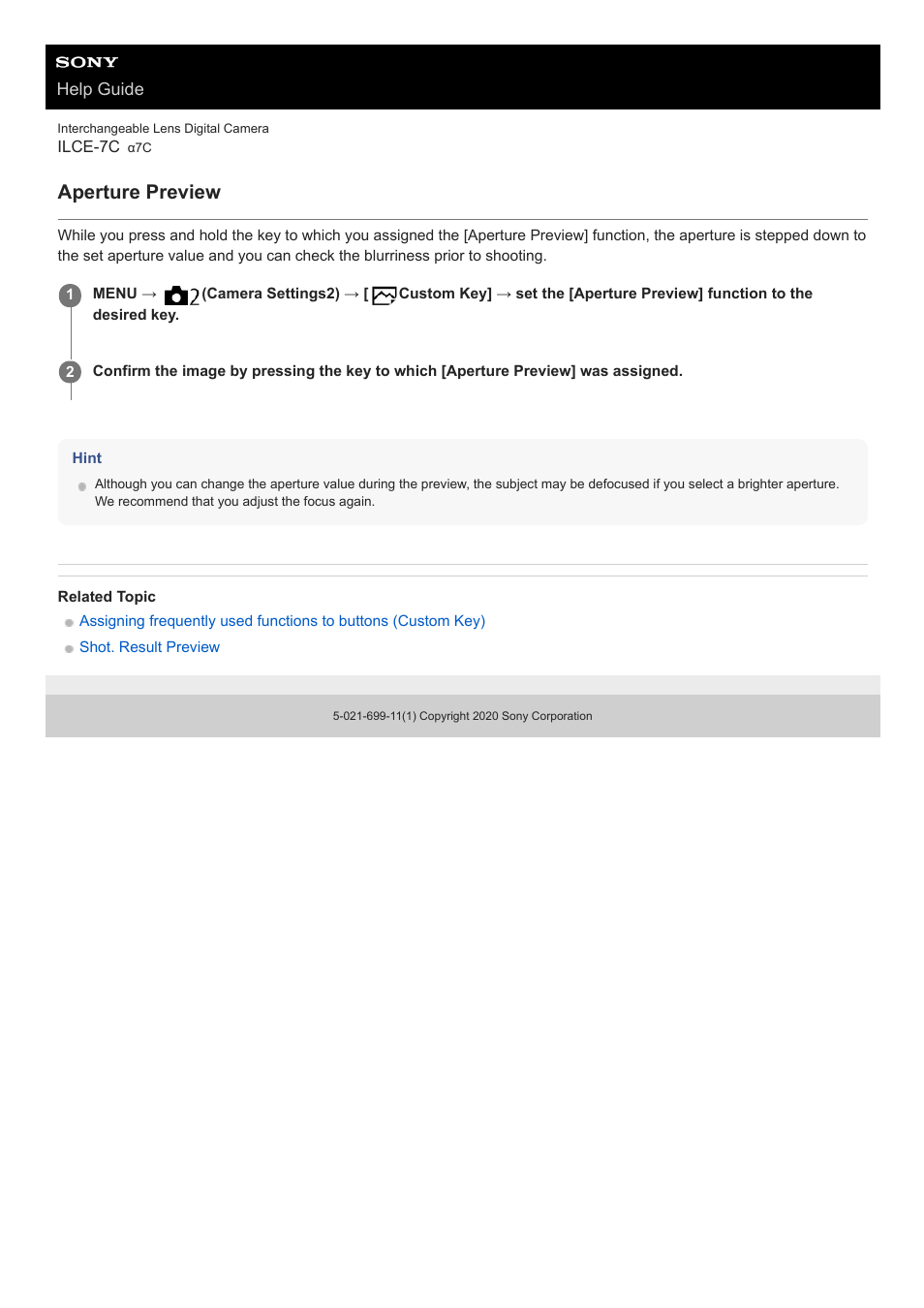 Aperture preview | Sony UWP-D27 2-Person Camera-Mount Wireless Omni Lavalier Microphone System (UC90: 941 to 960 MHz) User Manual | Page 305 / 661