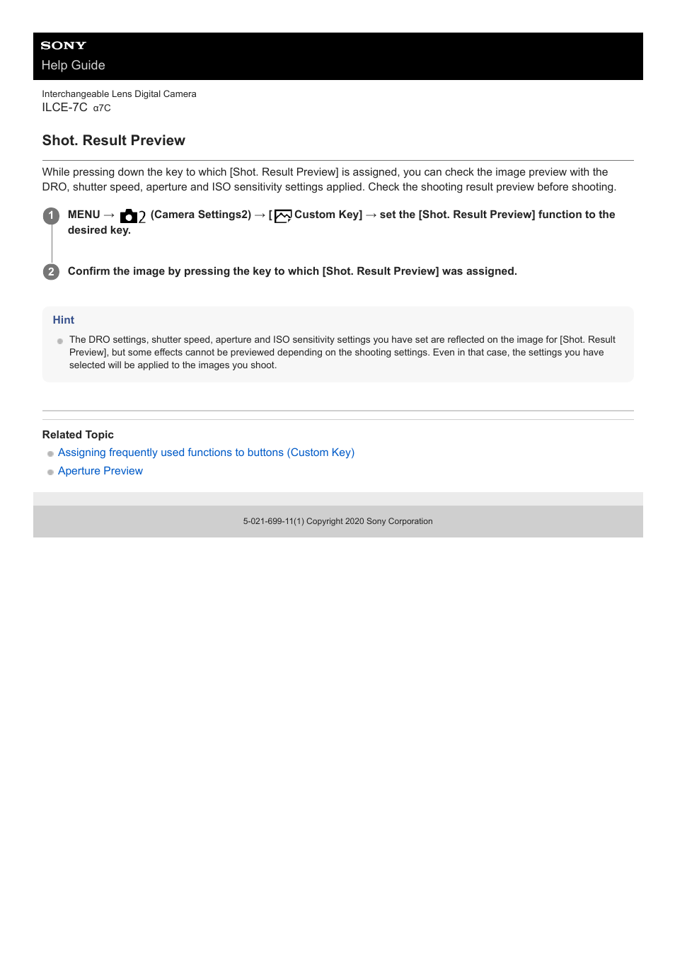 Shot. result preview | Sony UWP-D27 2-Person Camera-Mount Wireless Omni Lavalier Microphone System (UC90: 941 to 960 MHz) User Manual | Page 306 / 661