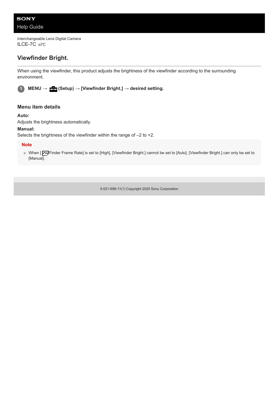 Viewfinder bright | Sony UWP-D27 2-Person Camera-Mount Wireless Omni Lavalier Microphone System (UC90: 941 to 960 MHz) User Manual | Page 311 / 661