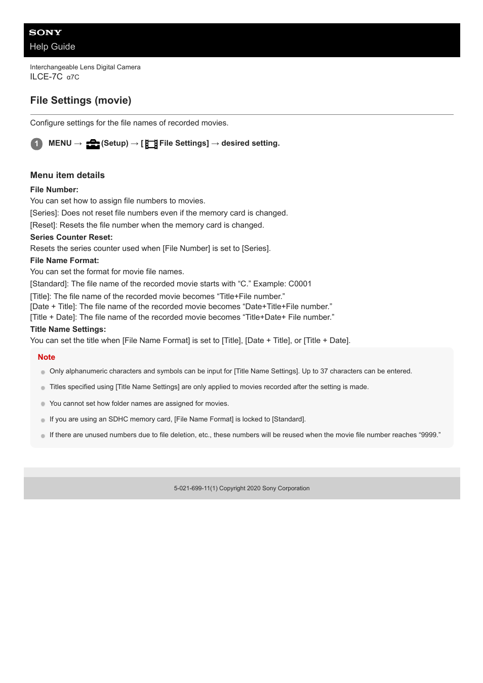 File settings (movie) | Sony UWP-D27 2-Person Camera-Mount Wireless Omni Lavalier Microphone System (UC90: 941 to 960 MHz) User Manual | Page 318 / 661
