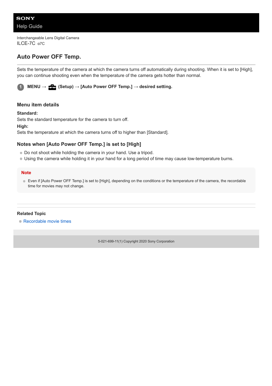 Auto power off temp | Sony UWP-D27 2-Person Camera-Mount Wireless Omni Lavalier Microphone System (UC90: 941 to 960 MHz) User Manual | Page 325 / 661