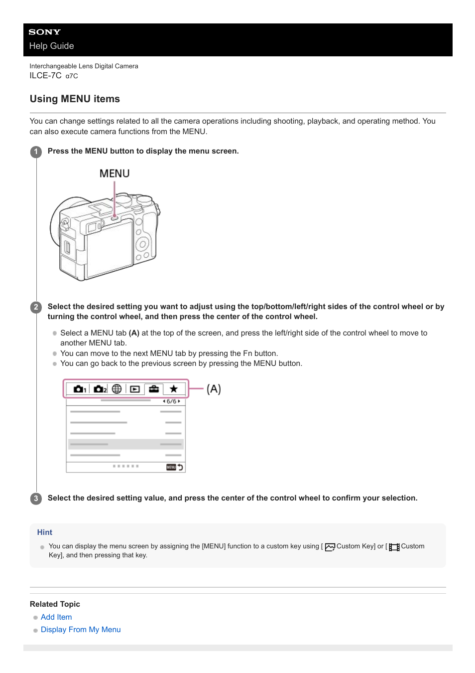 Using menu items | Sony UWP-D27 2-Person Camera-Mount Wireless Omni Lavalier Microphone System (UC90: 941 to 960 MHz) User Manual | Page 33 / 661