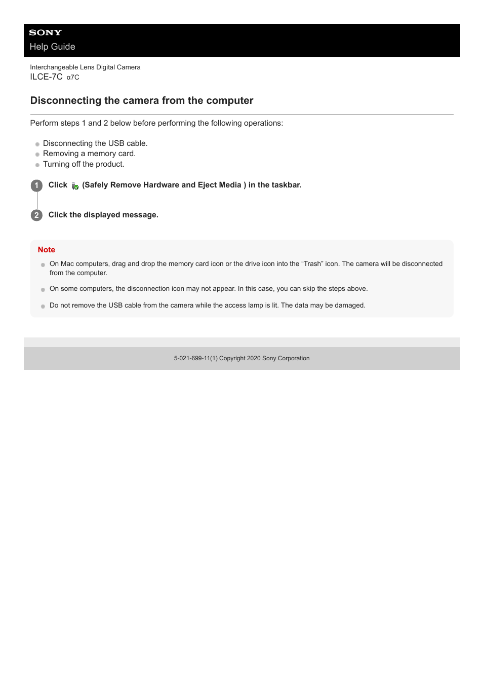 Disconnecting the camera from the computer | Sony UWP-D27 2-Person Camera-Mount Wireless Omni Lavalier Microphone System (UC90: 941 to 960 MHz) User Manual | Page 380 / 661