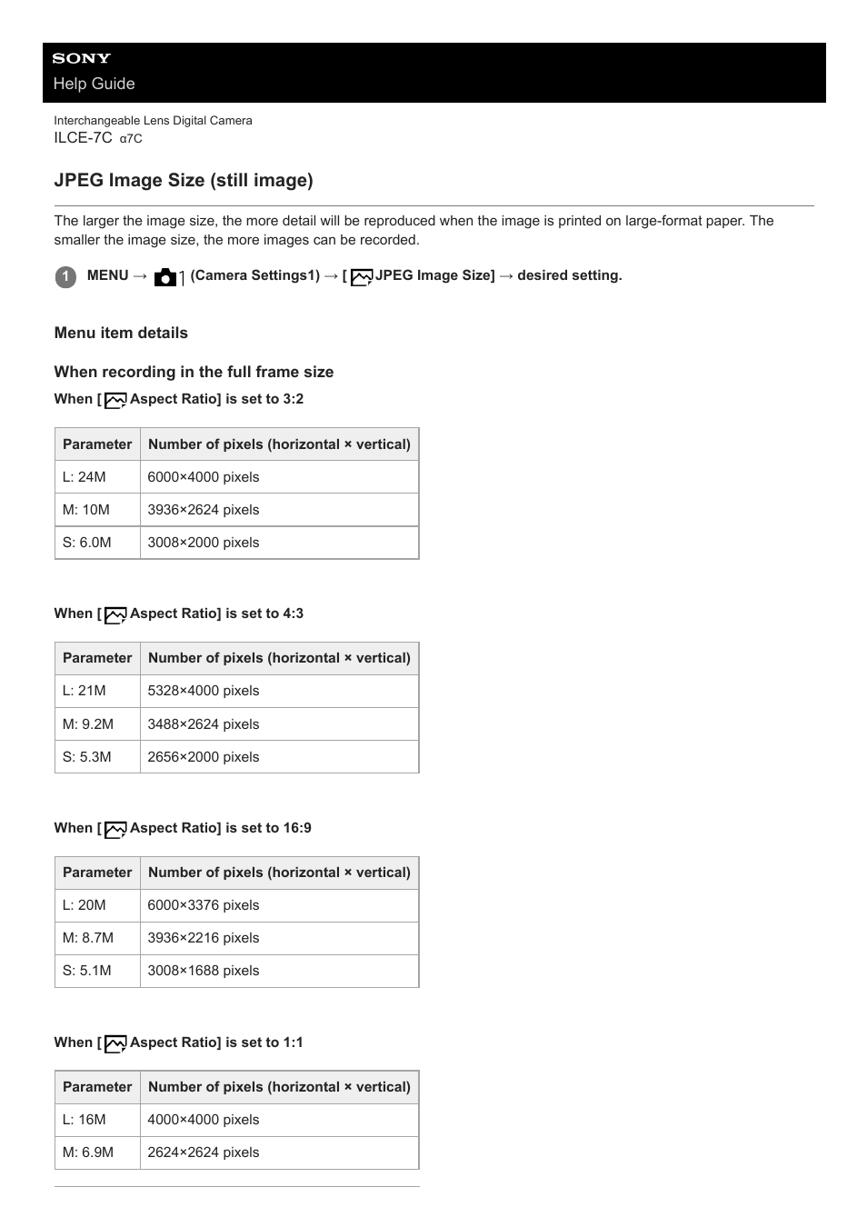 Jpeg image size (still image) | Sony UWP-D27 2-Person Camera-Mount Wireless Omni Lavalier Microphone System (UC90: 941 to 960 MHz) User Manual | Page 390 / 661