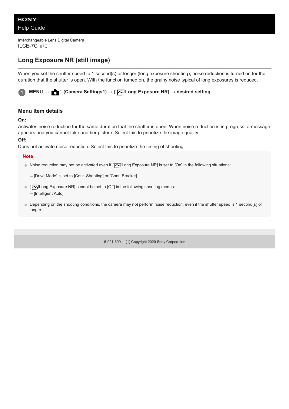 Long exposure nr (still image), Help guide | Sony UWP-D27 2-Person Camera-Mount Wireless Omni Lavalier Microphone System (UC90: 941 to 960 MHz) User Manual | Page 395 / 661