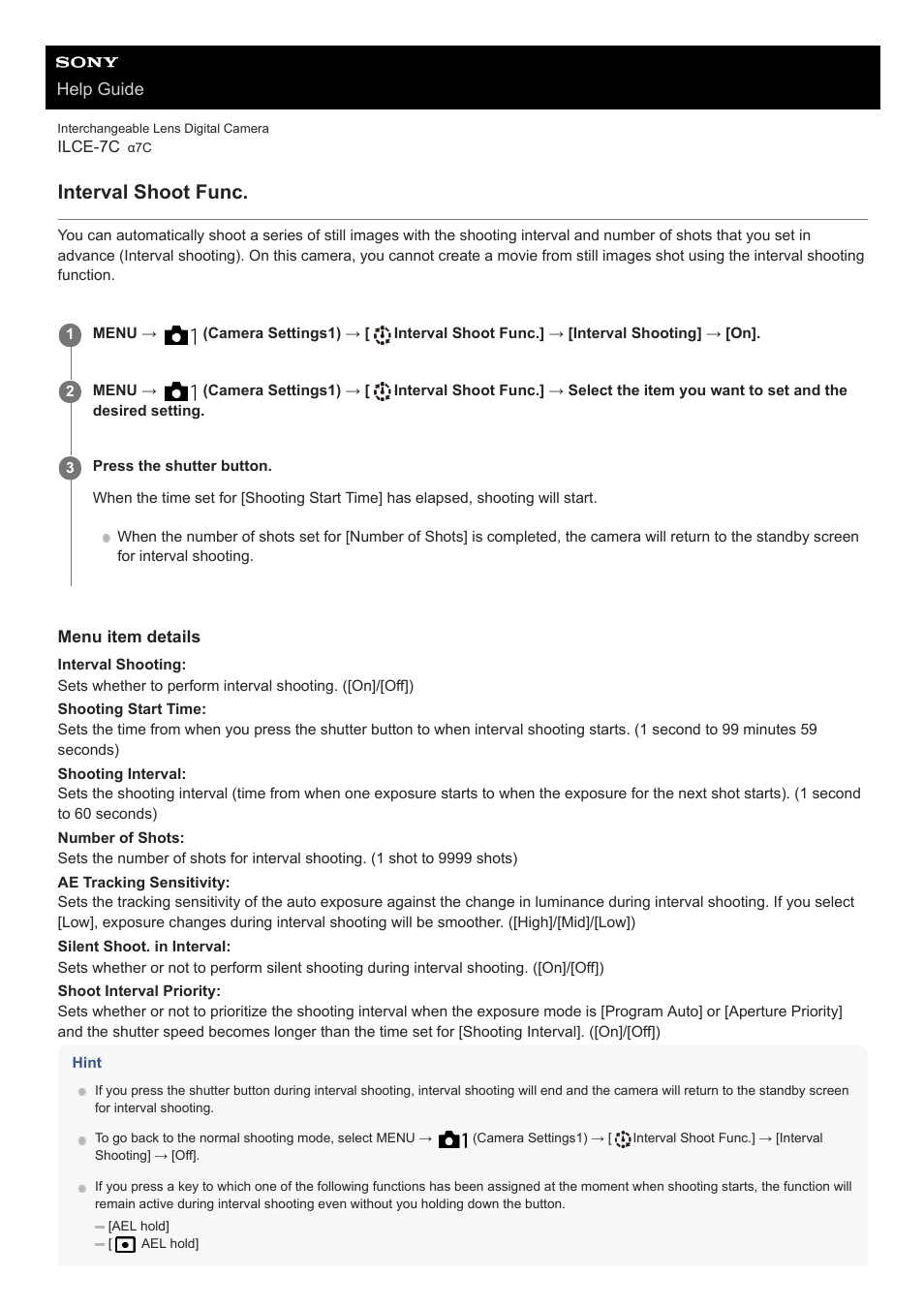 Interval shoot func | Sony UWP-D27 2-Person Camera-Mount Wireless Omni Lavalier Microphone System (UC90: 941 to 960 MHz) User Manual | Page 401 / 661