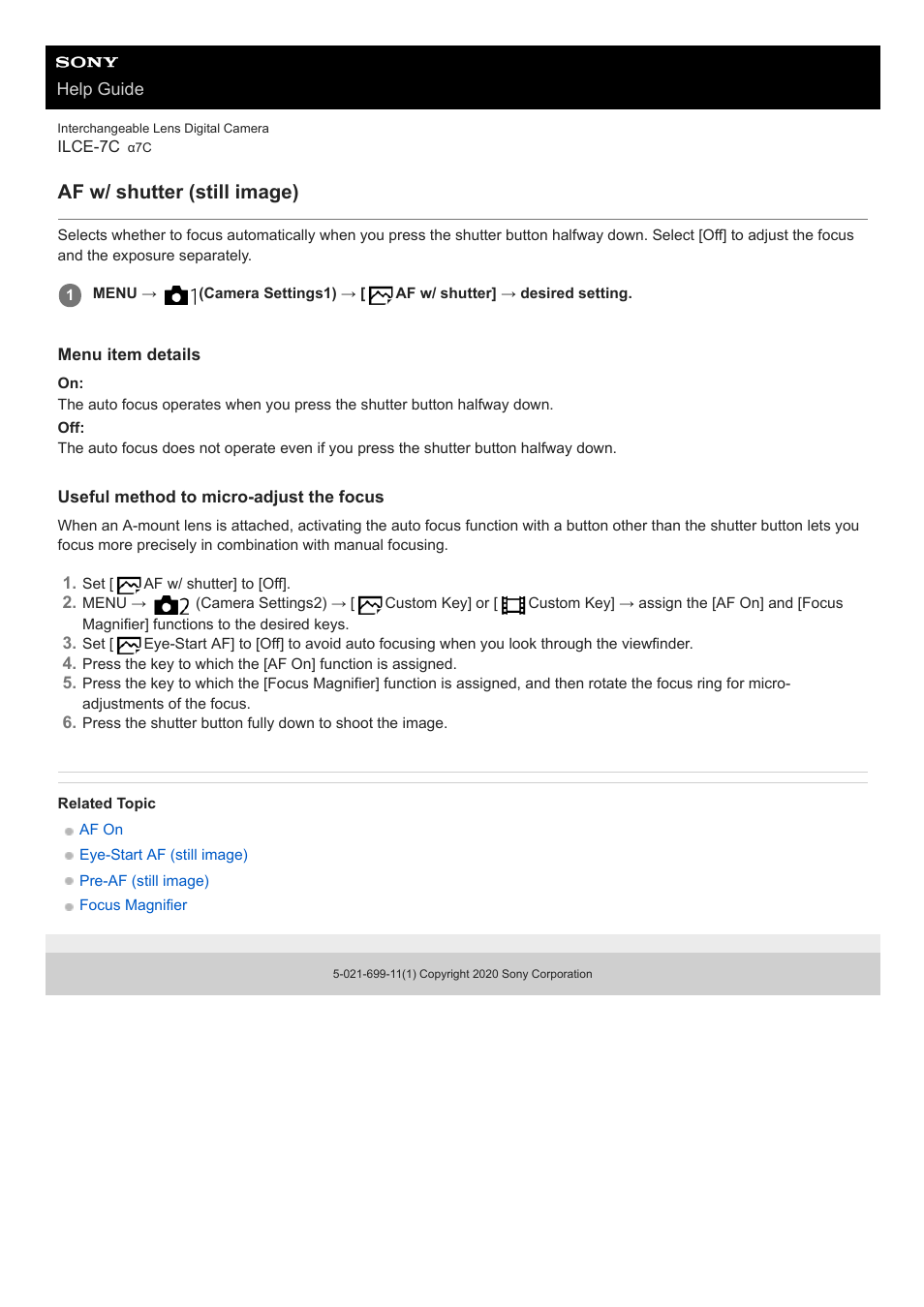 Af w/ shutter (still image) | Sony UWP-D27 2-Person Camera-Mount Wireless Omni Lavalier Microphone System (UC90: 941 to 960 MHz) User Manual | Page 424 / 661