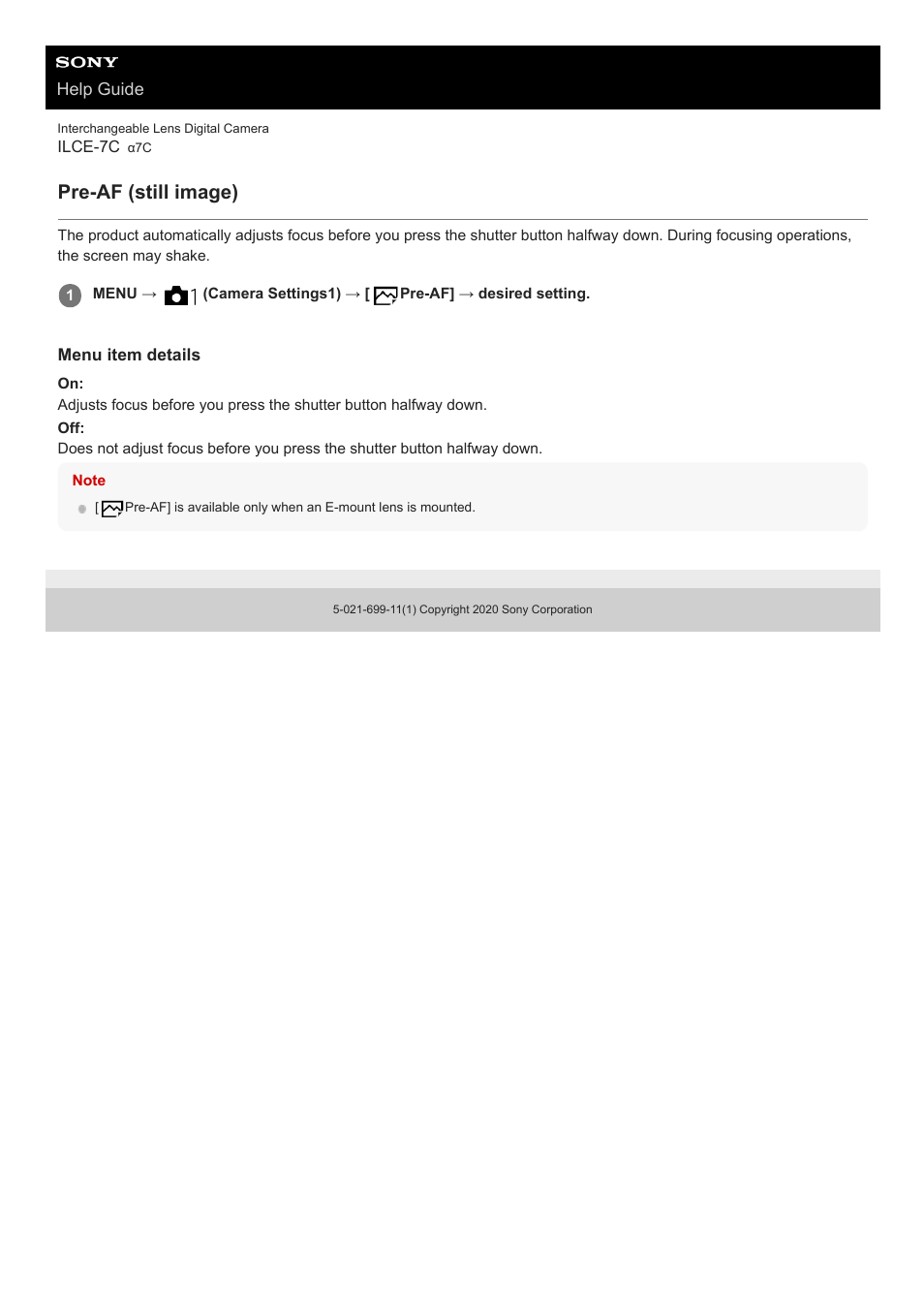 Pre-af (still image) | Sony UWP-D27 2-Person Camera-Mount Wireless Omni Lavalier Microphone System (UC90: 941 to 960 MHz) User Manual | Page 425 / 661