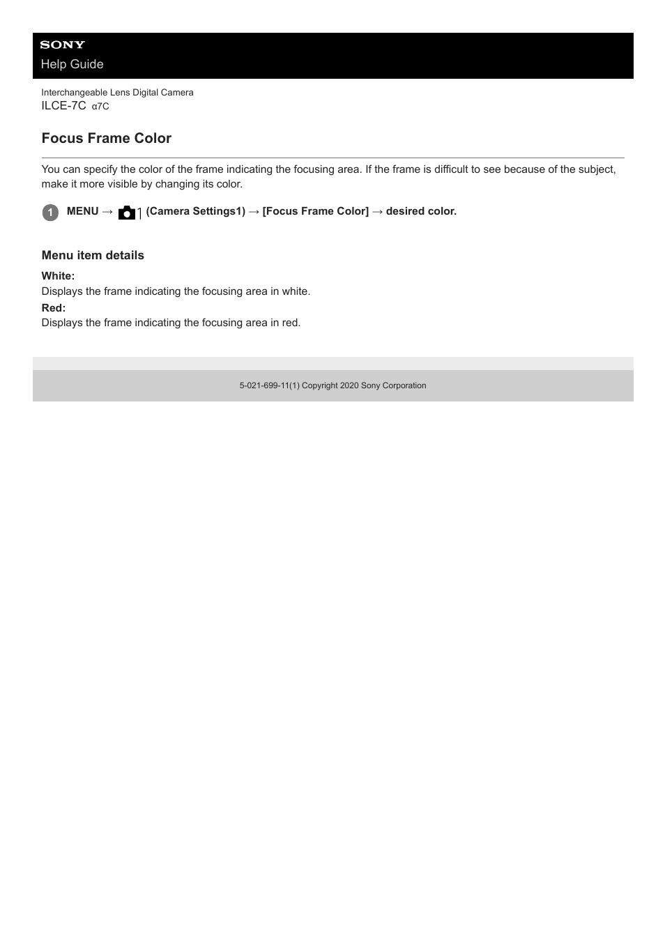 Focus frame color | Sony UWP-D27 2-Person Camera-Mount Wireless Omni Lavalier Microphone System (UC90: 941 to 960 MHz) User Manual | Page 429 / 661