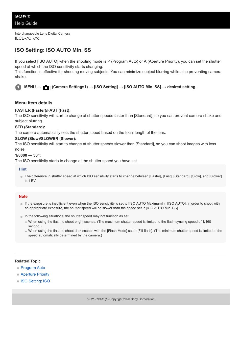 Iso setting: iso auto min. ss | Sony UWP-D27 2-Person Camera-Mount Wireless Omni Lavalier Microphone System (UC90: 941 to 960 MHz) User Manual | Page 440 / 661