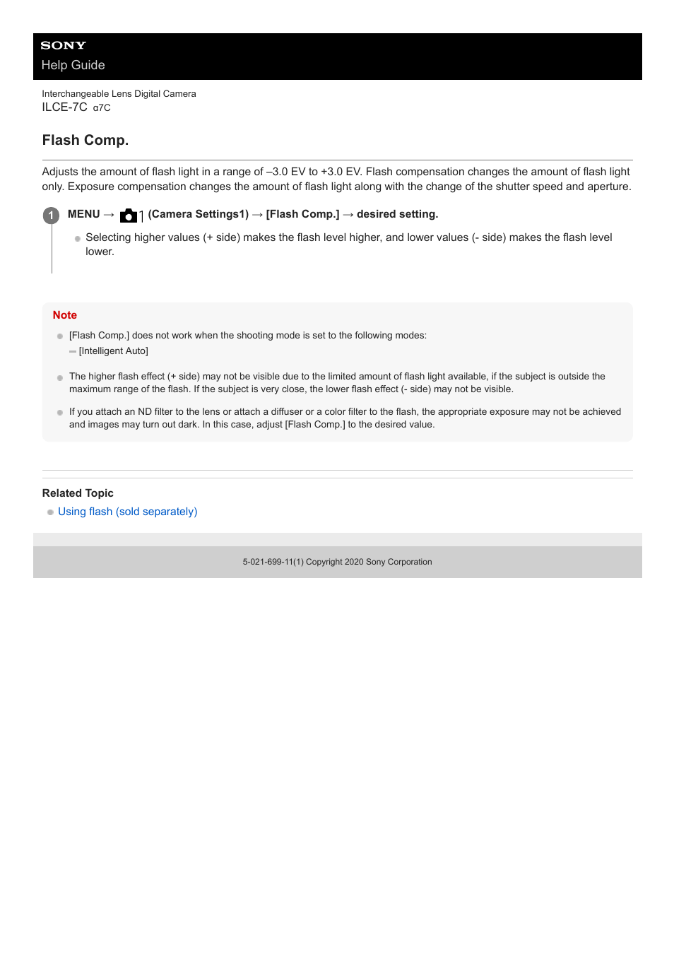 Flash comp, Help guide | Sony UWP-D27 2-Person Camera-Mount Wireless Omni Lavalier Microphone System (UC90: 941 to 960 MHz) User Manual | Page 449 / 661