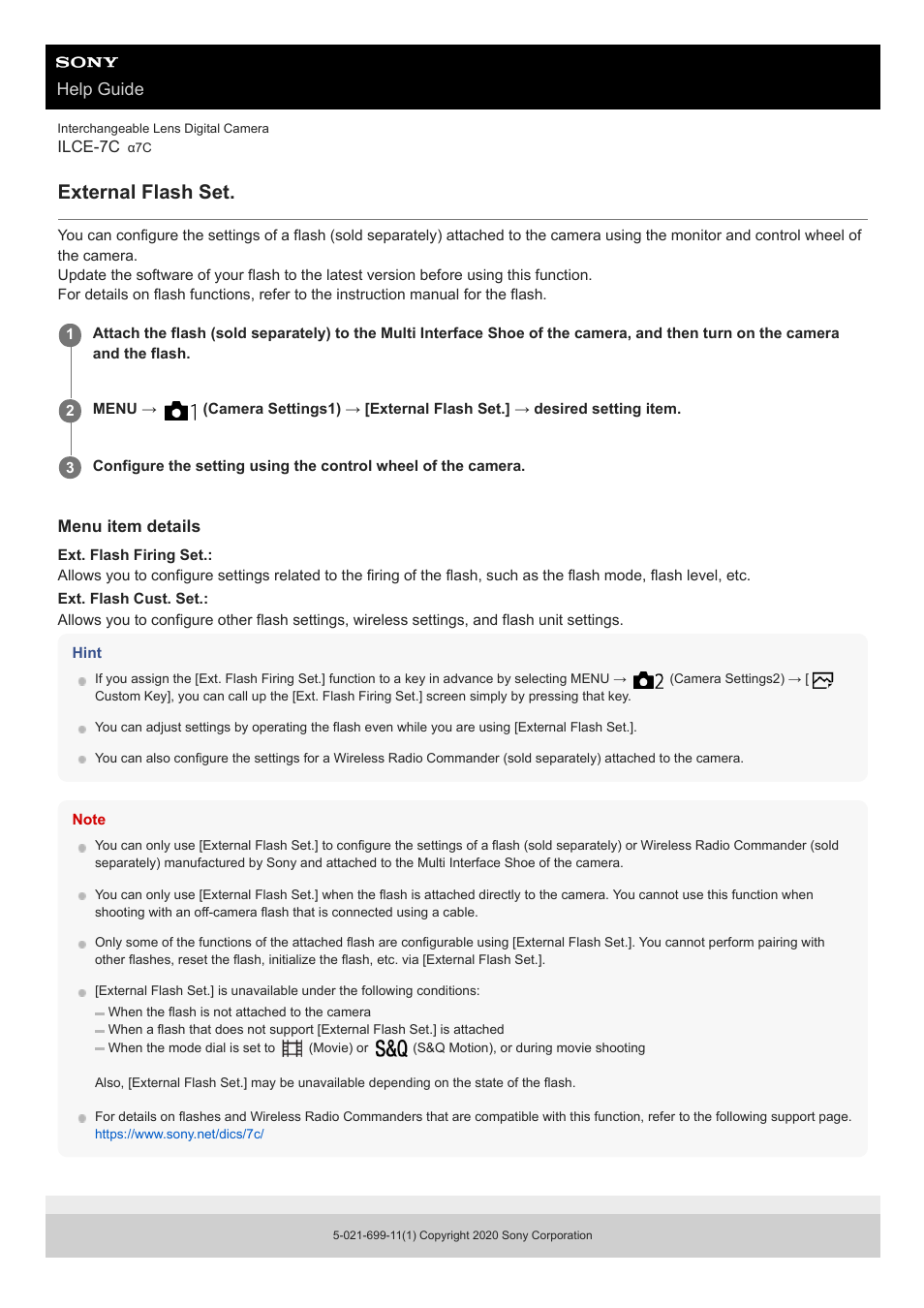 External flash set, Help guide | Sony UWP-D27 2-Person Camera-Mount Wireless Omni Lavalier Microphone System (UC90: 941 to 960 MHz) User Manual | Page 453 / 661