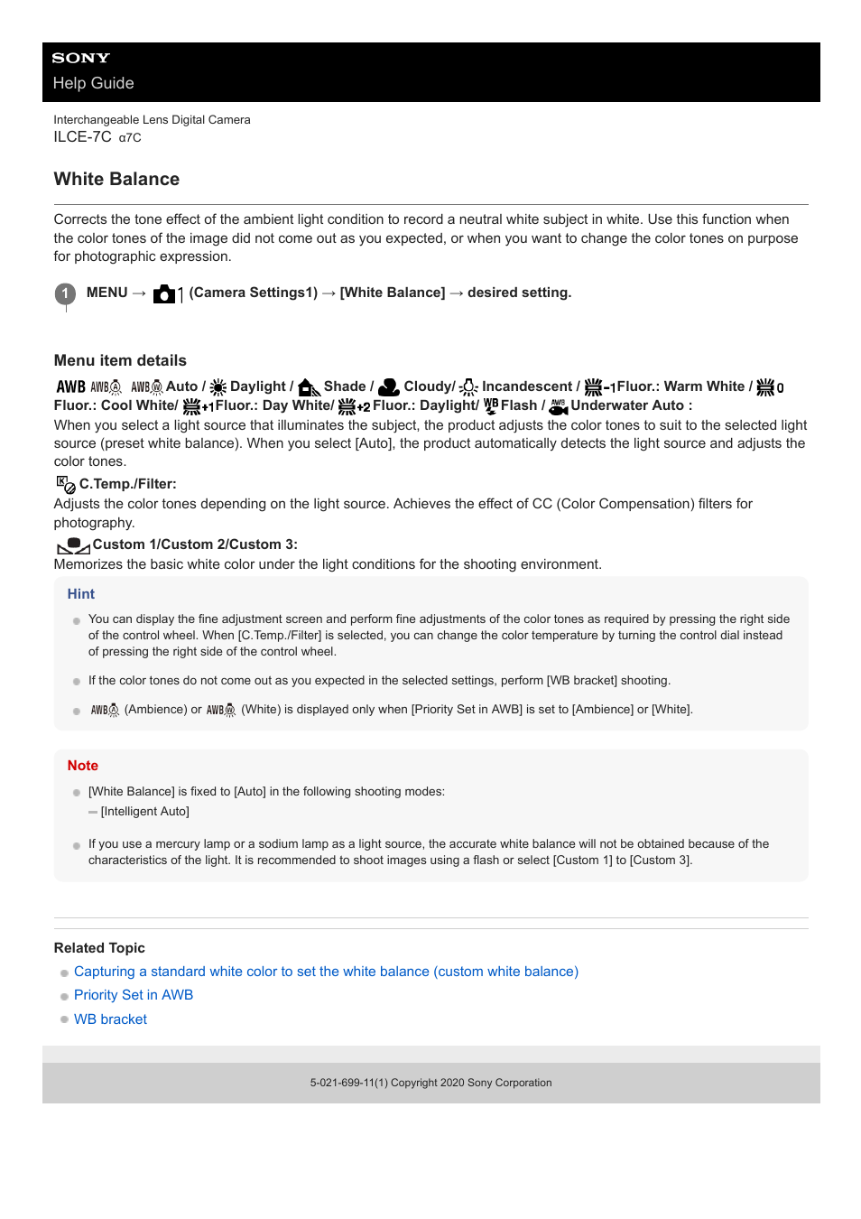 White balance | Sony UWP-D27 2-Person Camera-Mount Wireless Omni Lavalier Microphone System (UC90: 941 to 960 MHz) User Manual | Page 454 / 661