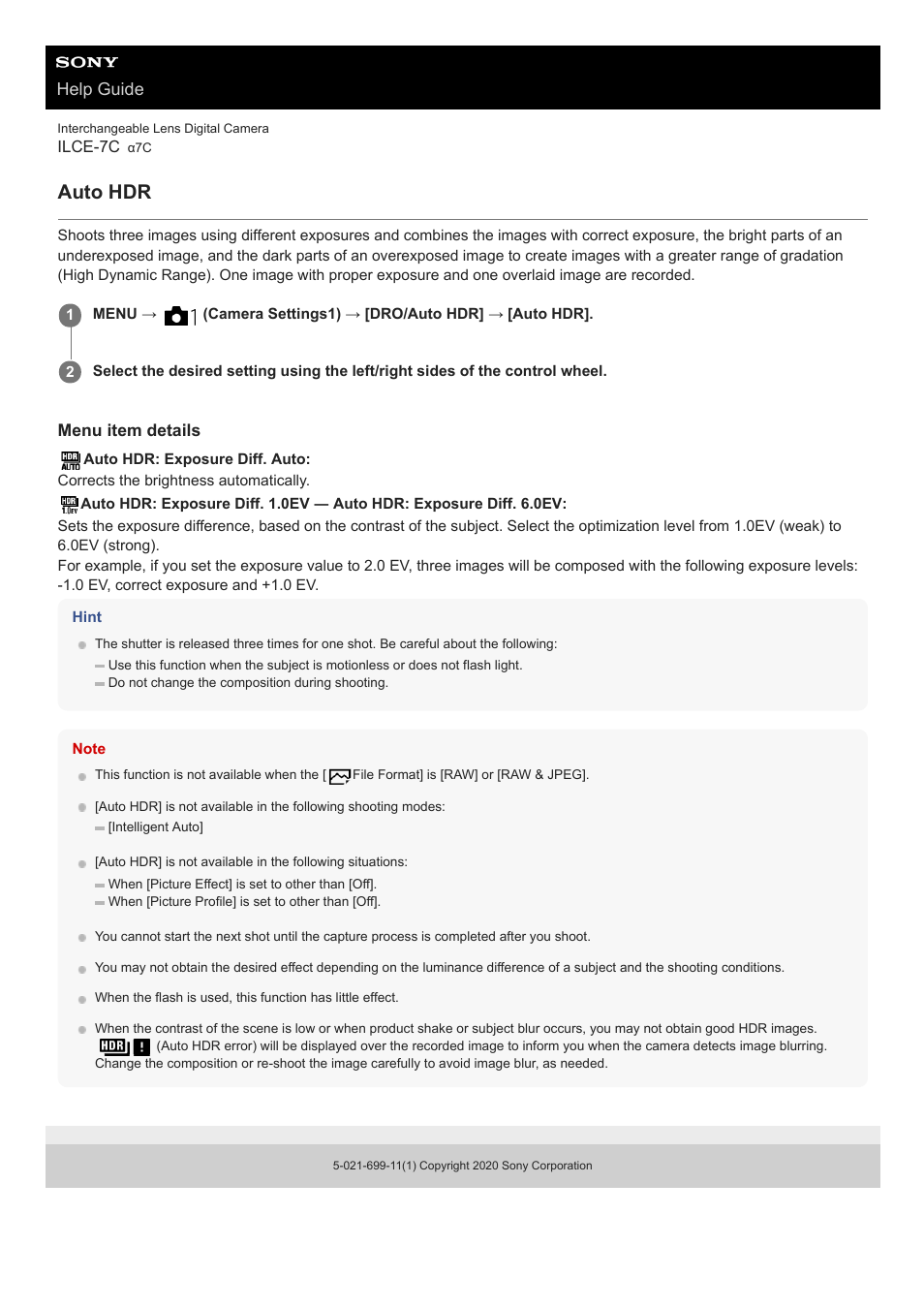 Auto hdr, Help guide | Sony UWP-D27 2-Person Camera-Mount Wireless Omni Lavalier Microphone System (UC90: 941 to 960 MHz) User Manual | Page 457 / 661