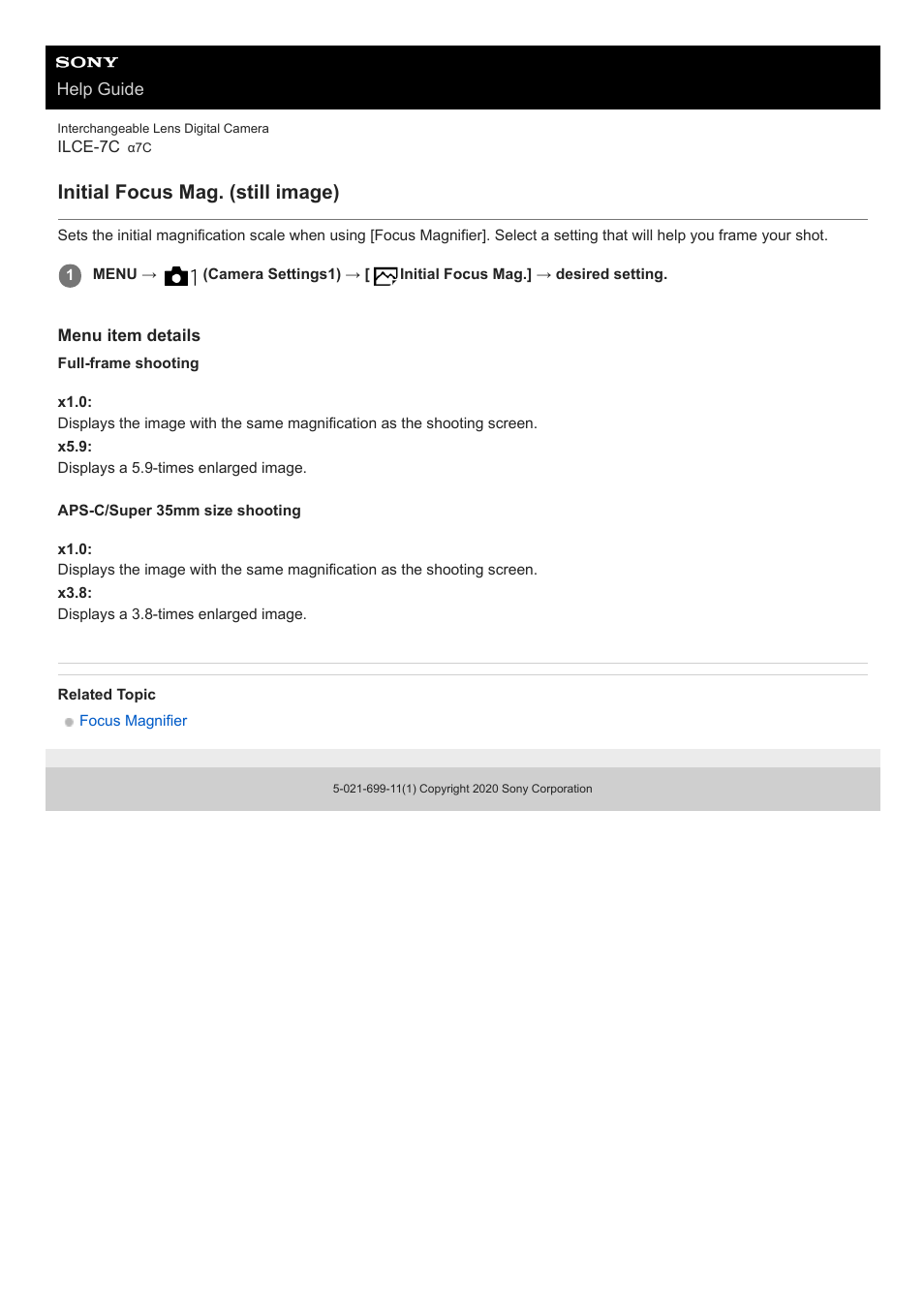 Initial focus mag. (still image) | Sony UWP-D27 2-Person Camera-Mount Wireless Omni Lavalier Microphone System (UC90: 941 to 960 MHz) User Manual | Page 470 / 661