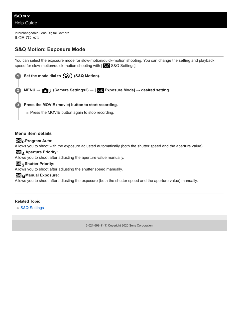 S&q motion: exposure mode | Sony UWP-D27 2-Person Camera-Mount Wireless Omni Lavalier Microphone System (UC90: 941 to 960 MHz) User Manual | Page 481 / 661