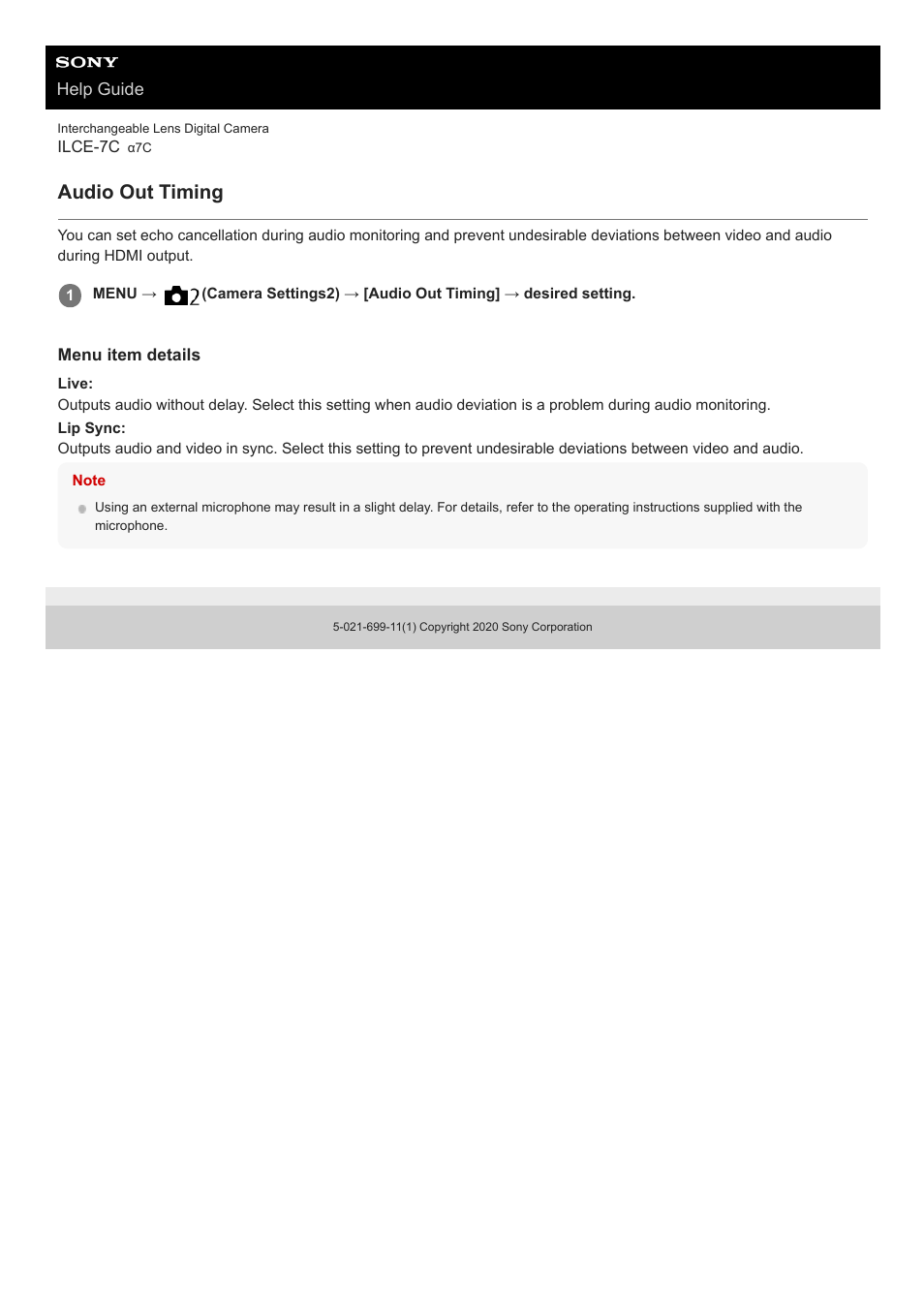 Audio out timing | Sony UWP-D27 2-Person Camera-Mount Wireless Omni Lavalier Microphone System (UC90: 941 to 960 MHz) User Manual | Page 495 / 661