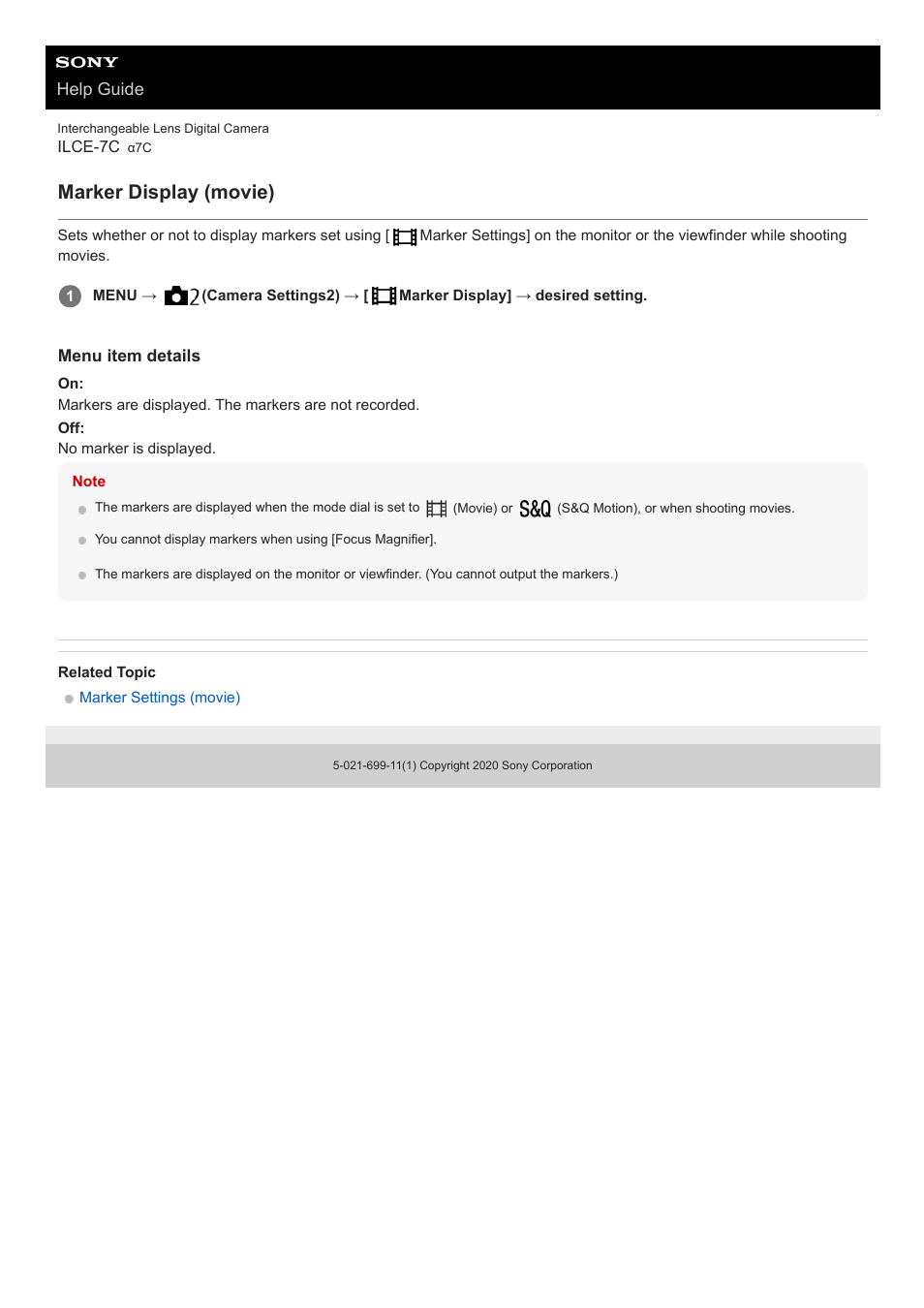 Marker display (movie) | Sony UWP-D27 2-Person Camera-Mount Wireless Omni Lavalier Microphone System (UC90: 941 to 960 MHz) User Manual | Page 497 / 661