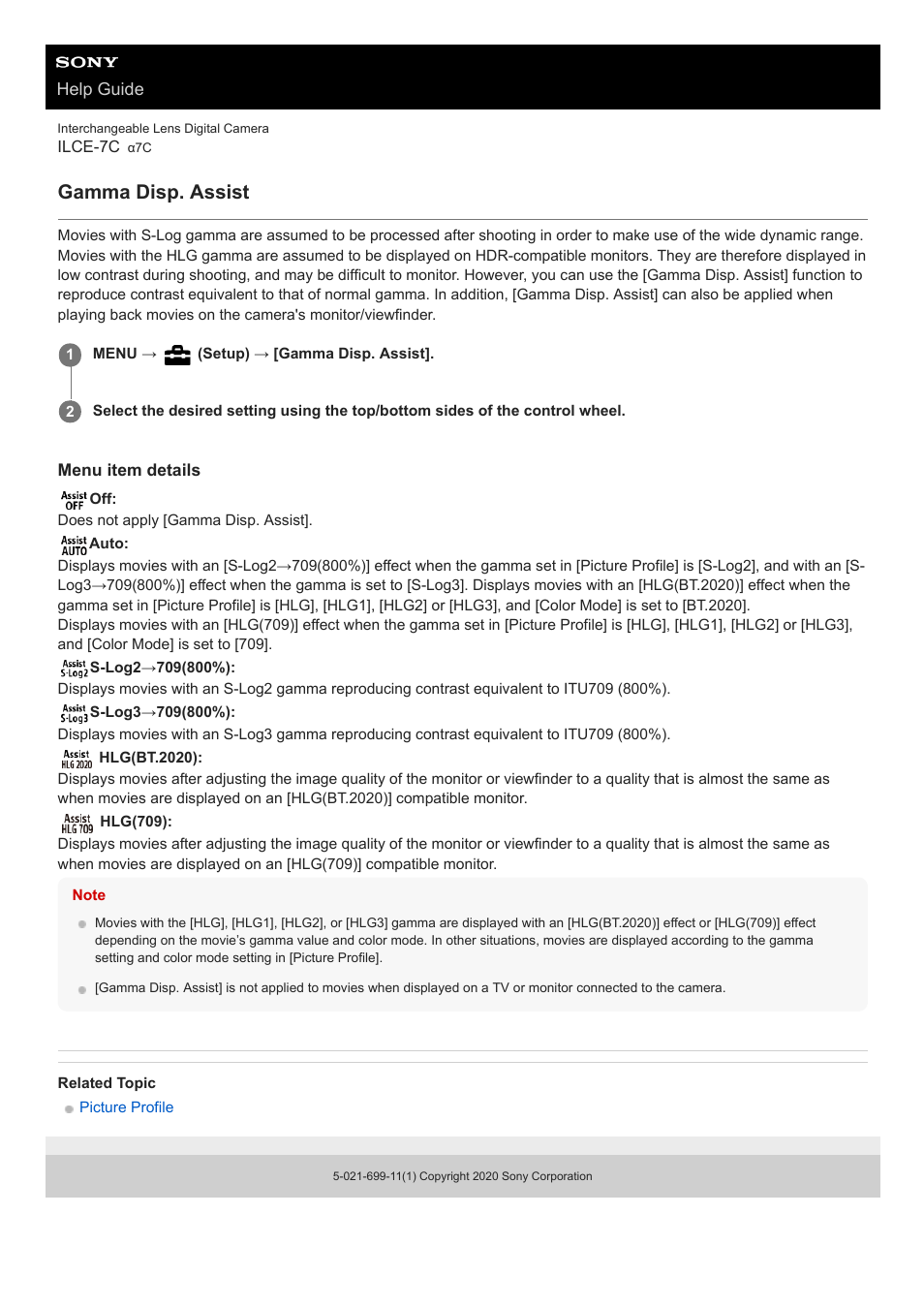 Gamma disp. assist | Sony UWP-D27 2-Person Camera-Mount Wireless Omni Lavalier Microphone System (UC90: 941 to 960 MHz) User Manual | Page 582 / 661