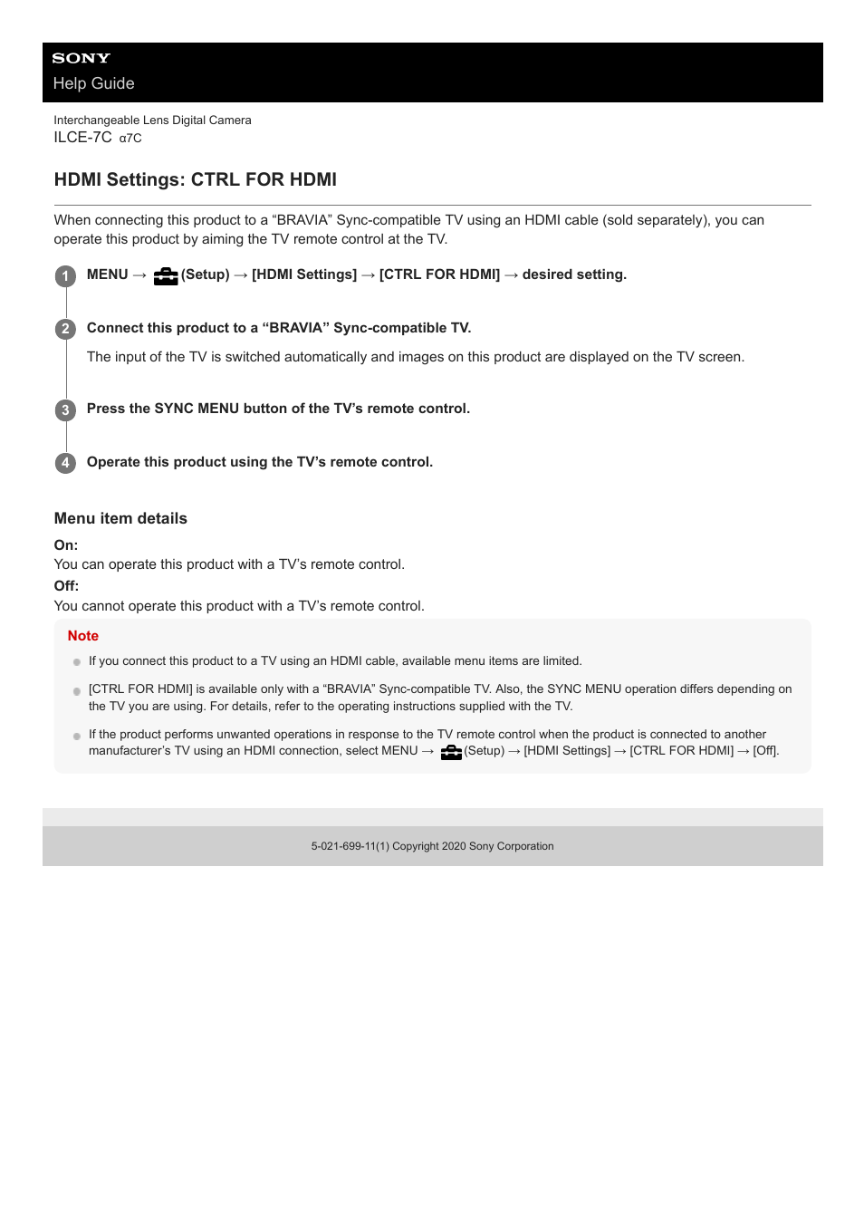 Hdmi settings: ctrl for hdmi | Sony UWP-D27 2-Person Camera-Mount Wireless Omni Lavalier Microphone System (UC90: 941 to 960 MHz) User Manual | Page 602 / 661