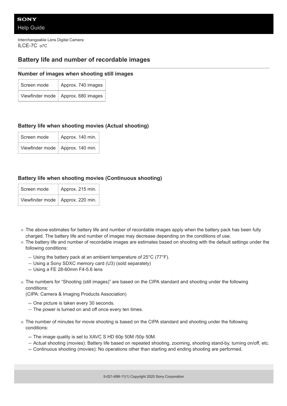 Battery life and number of recordable images | Sony UWP-D27 2-Person Camera-Mount Wireless Omni Lavalier Microphone System (UC90: 941 to 960 MHz) User Manual | Page 61 / 661