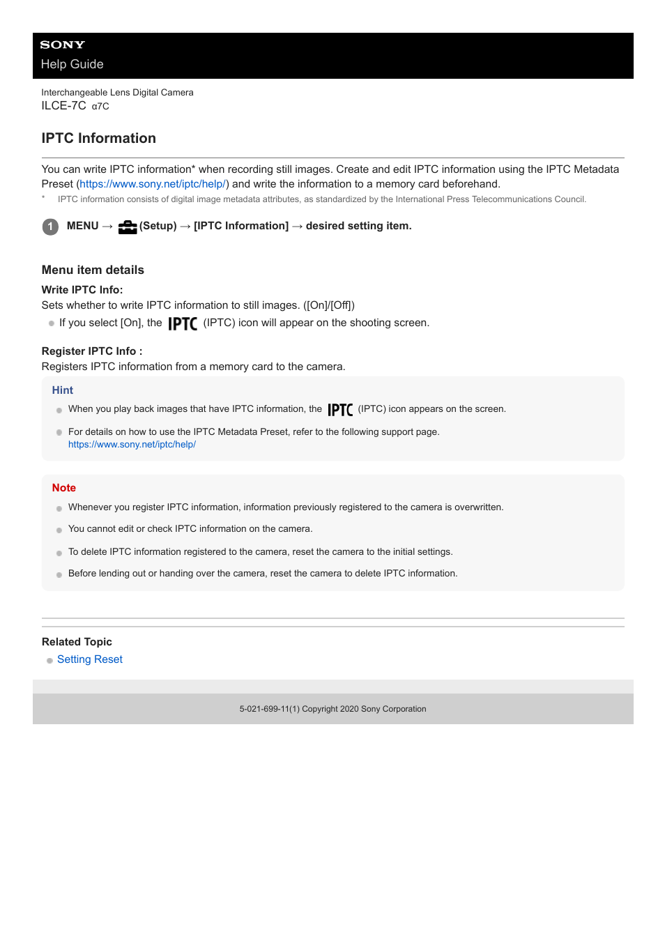 Iptc information, Help guide | Sony UWP-D27 2-Person Camera-Mount Wireless Omni Lavalier Microphone System (UC90: 941 to 960 MHz) User Manual | Page 611 / 661