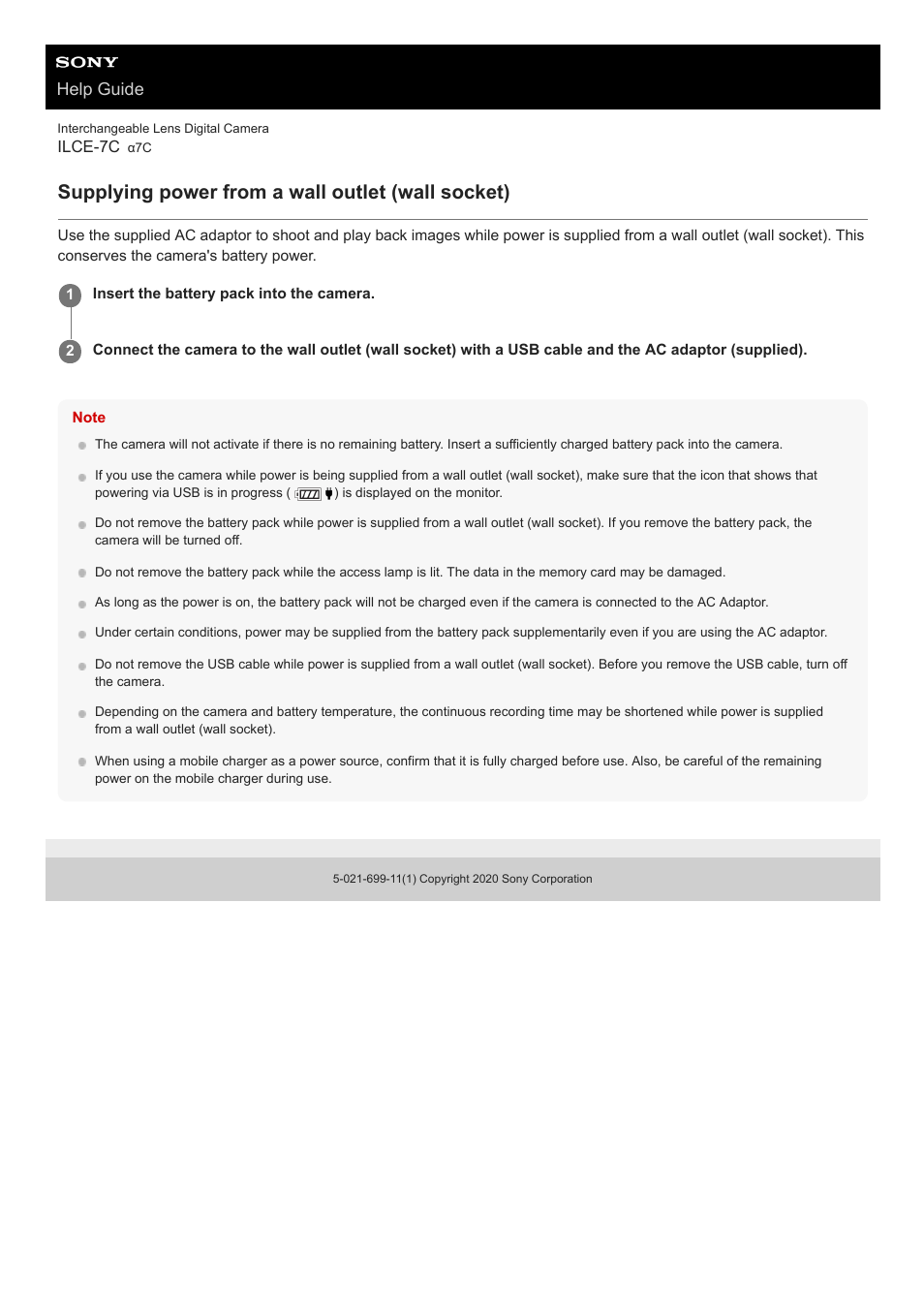 Supplying power from a wall outlet (wall socket), Help guide | Sony UWP-D27 2-Person Camera-Mount Wireless Omni Lavalier Microphone System (UC90: 941 to 960 MHz) User Manual | Page 62 / 661