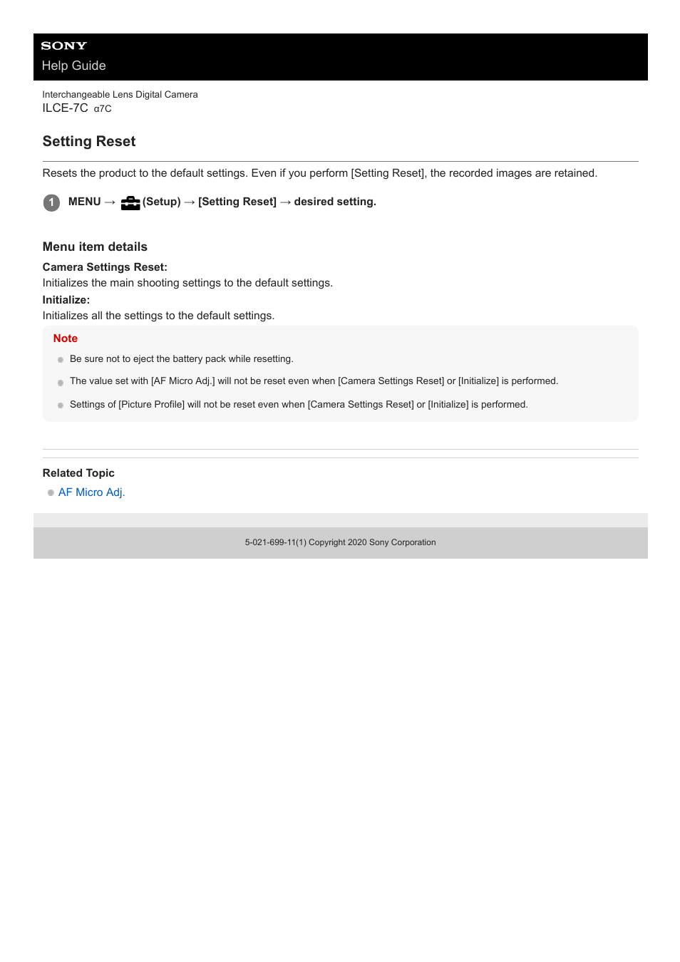 Setting reset | Sony UWP-D27 2-Person Camera-Mount Wireless Omni Lavalier Microphone System (UC90: 941 to 960 MHz) User Manual | Page 622 / 661