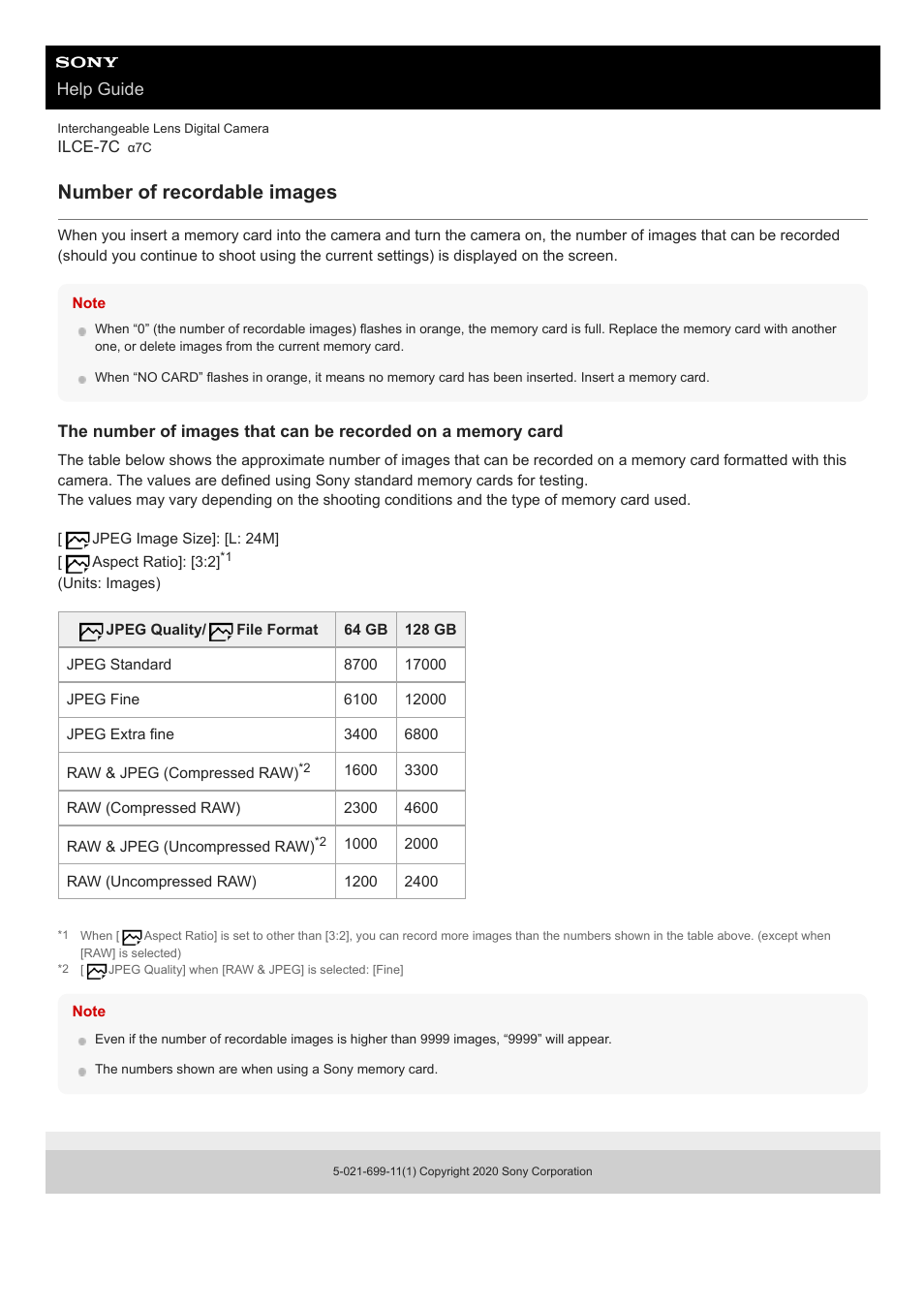 Number of recordable images, Help guide | Sony UWP-D27 2-Person Camera-Mount Wireless Omni Lavalier Microphone System (UC90: 941 to 960 MHz) User Manual | Page 636 / 661