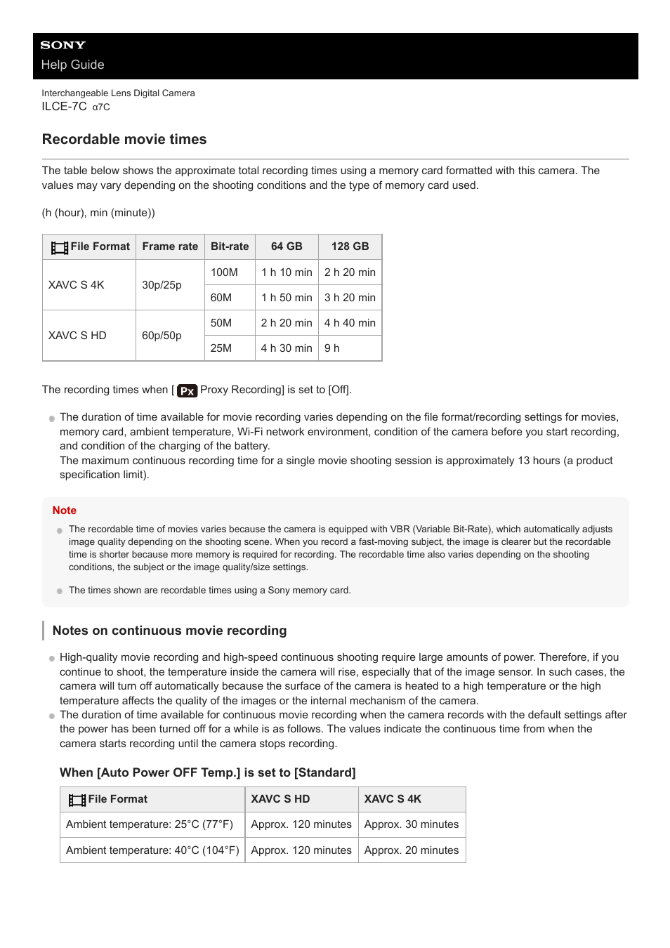 Recordable movie times | Sony UWP-D27 2-Person Camera-Mount Wireless Omni Lavalier Microphone System (UC90: 941 to 960 MHz) User Manual | Page 637 / 661