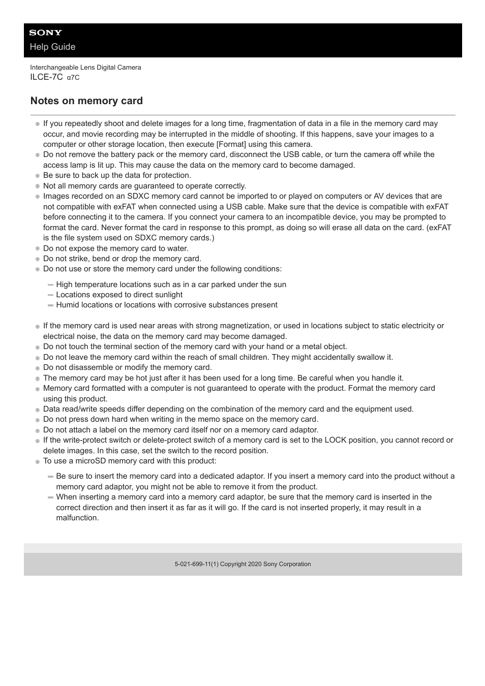 Notes on memory card | Sony UWP-D27 2-Person Camera-Mount Wireless Omni Lavalier Microphone System (UC90: 941 to 960 MHz) User Manual | Page 69 / 661