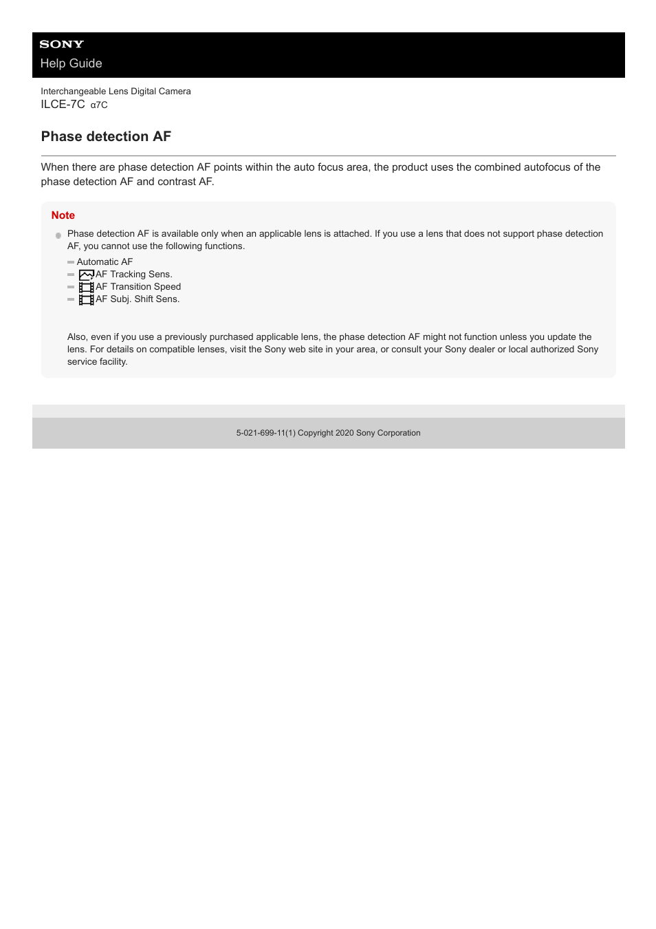 Phase detection af, Help guide | Sony UWP-D27 2-Person Camera-Mount Wireless Omni Lavalier Microphone System (UC90: 941 to 960 MHz) User Manual | Page 87 / 661
