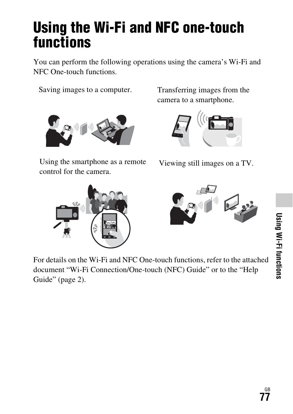 Using wi-fi functions, Using the wi-fi and nfc one-touch functions | Sony Battery Charger/AC Adapter for BP-U Batteries User Manual | Page 77 / 100