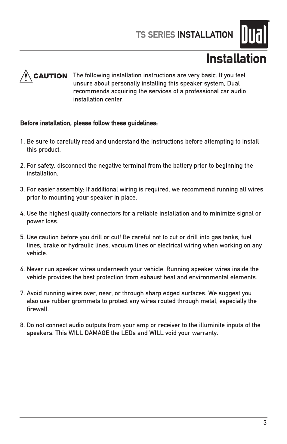 Installation, Ts series installation | Dual TS Series User Manual | Page 3 / 8
