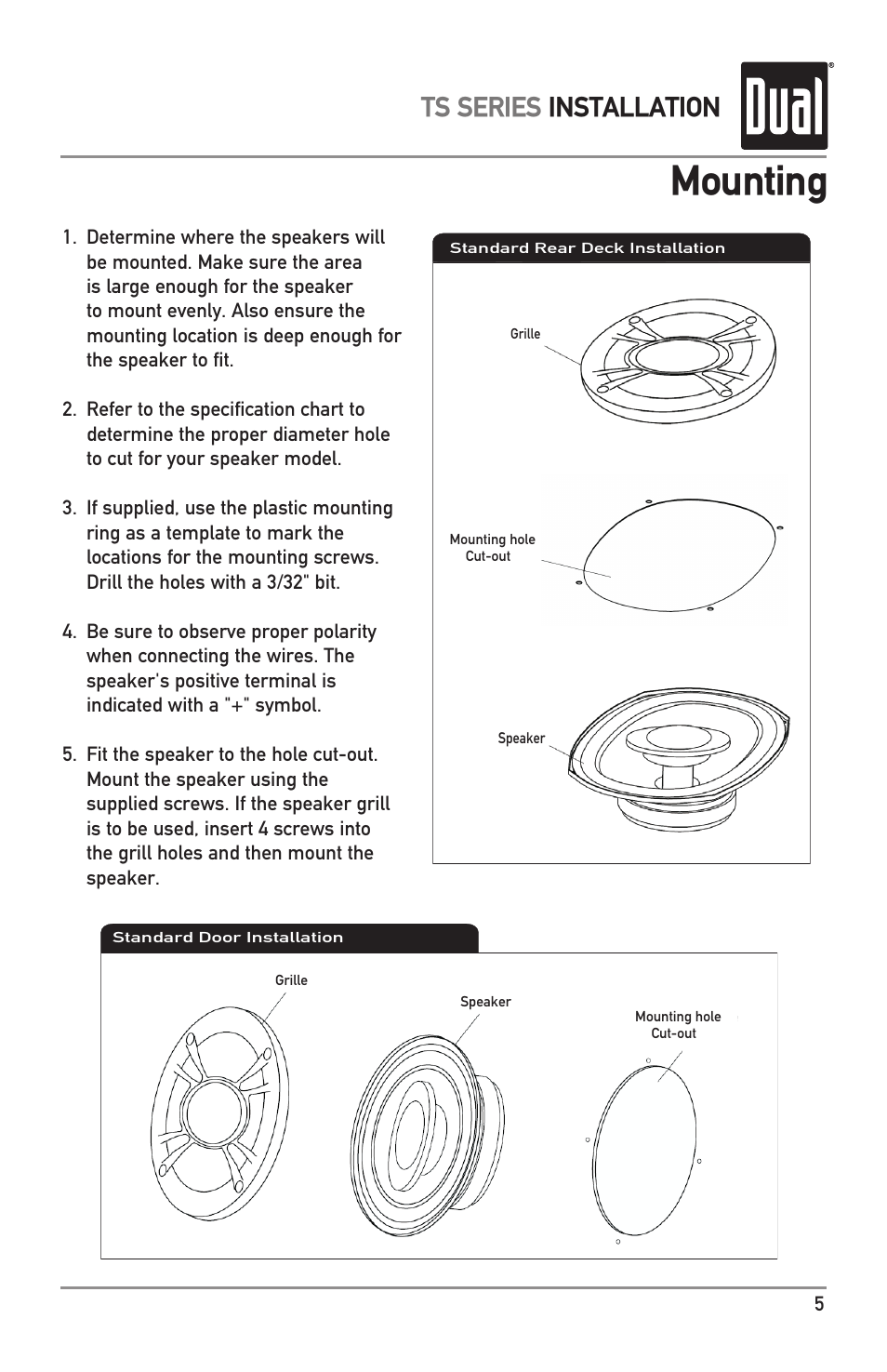 Mounting, Ts series installation | Dual TS Series User Manual | Page 5 / 8