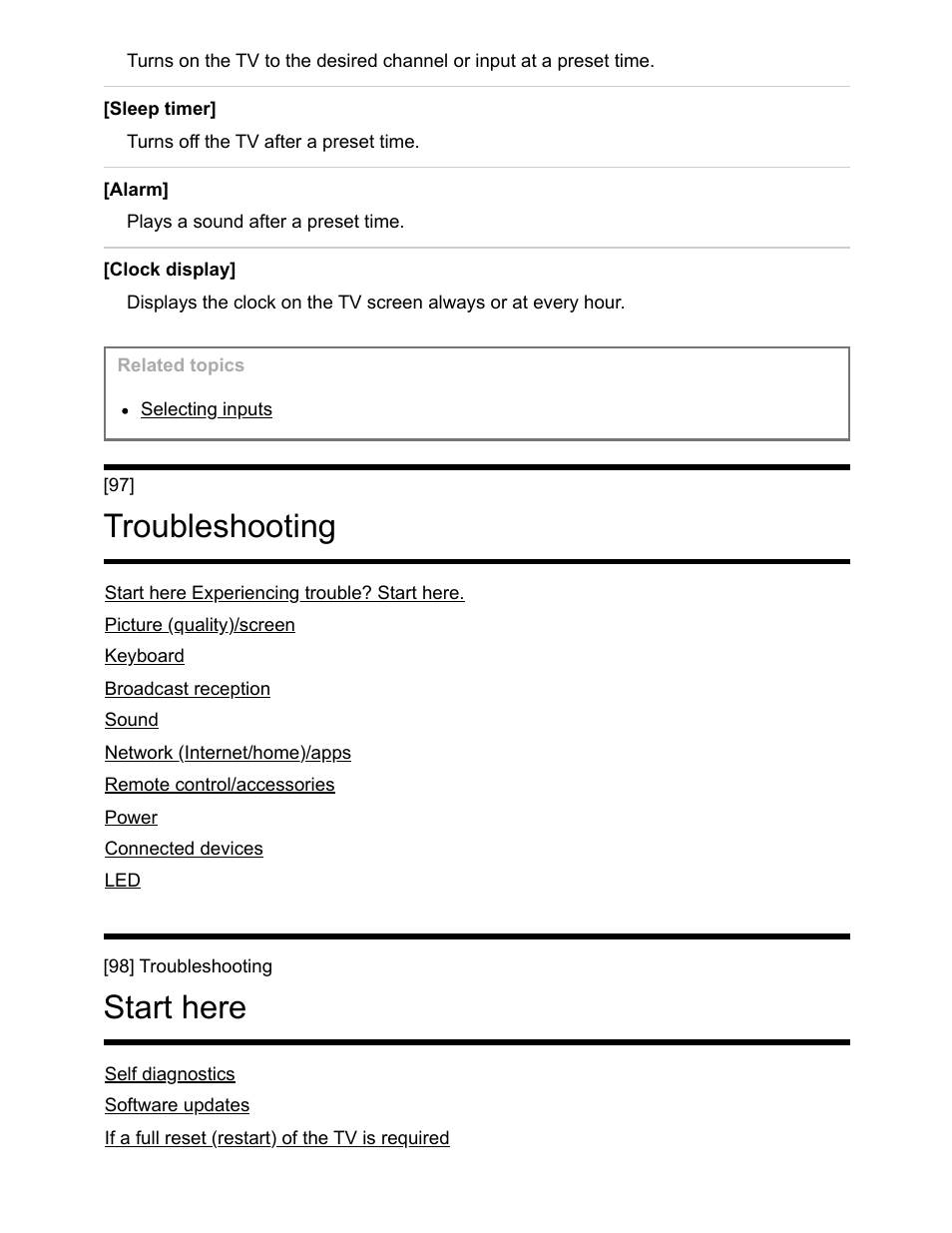 Troubleshooting [97, Start here [98, Troubleshooting | Start here | Sony NPA-MQZ1K Multi Battery Adapter Kit User Manual | Page 111 / 147