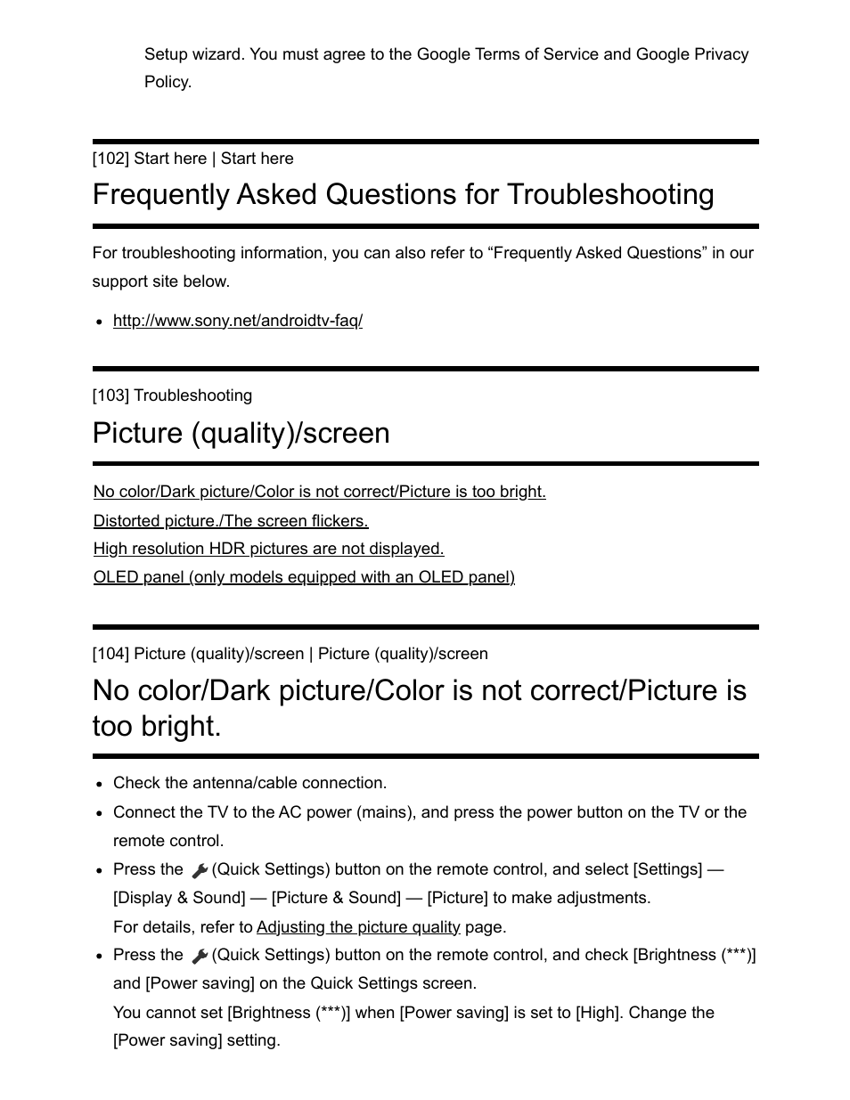 Picture (quality)/screen [103, Frequently asked questions for troubleshooting, Picture (quality)/screen | Sony NPA-MQZ1K Multi Battery Adapter Kit User Manual | Page 115 / 147