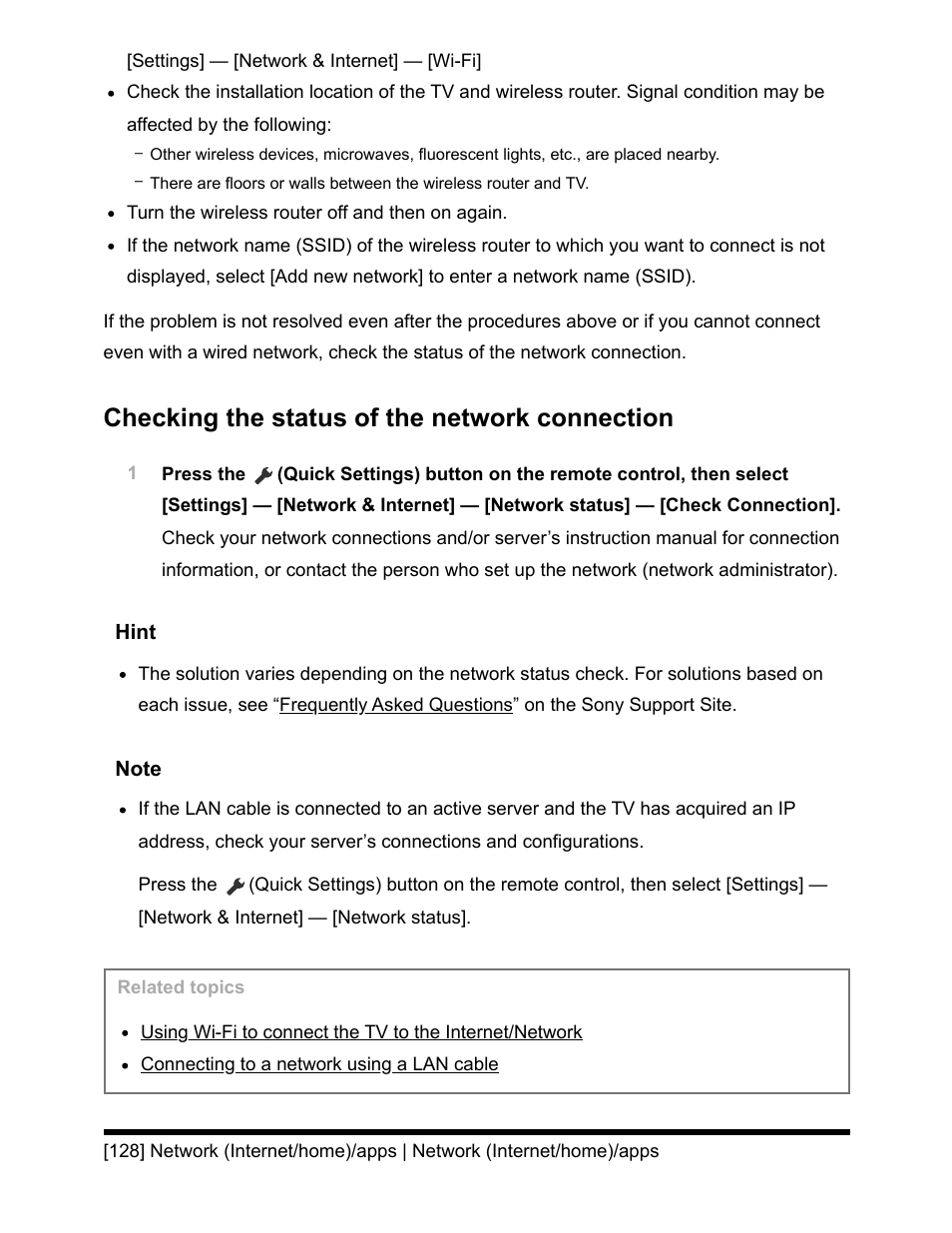 Checking the status of the network connection | Sony NPA-MQZ1K Multi Battery Adapter Kit User Manual | Page 127 / 147