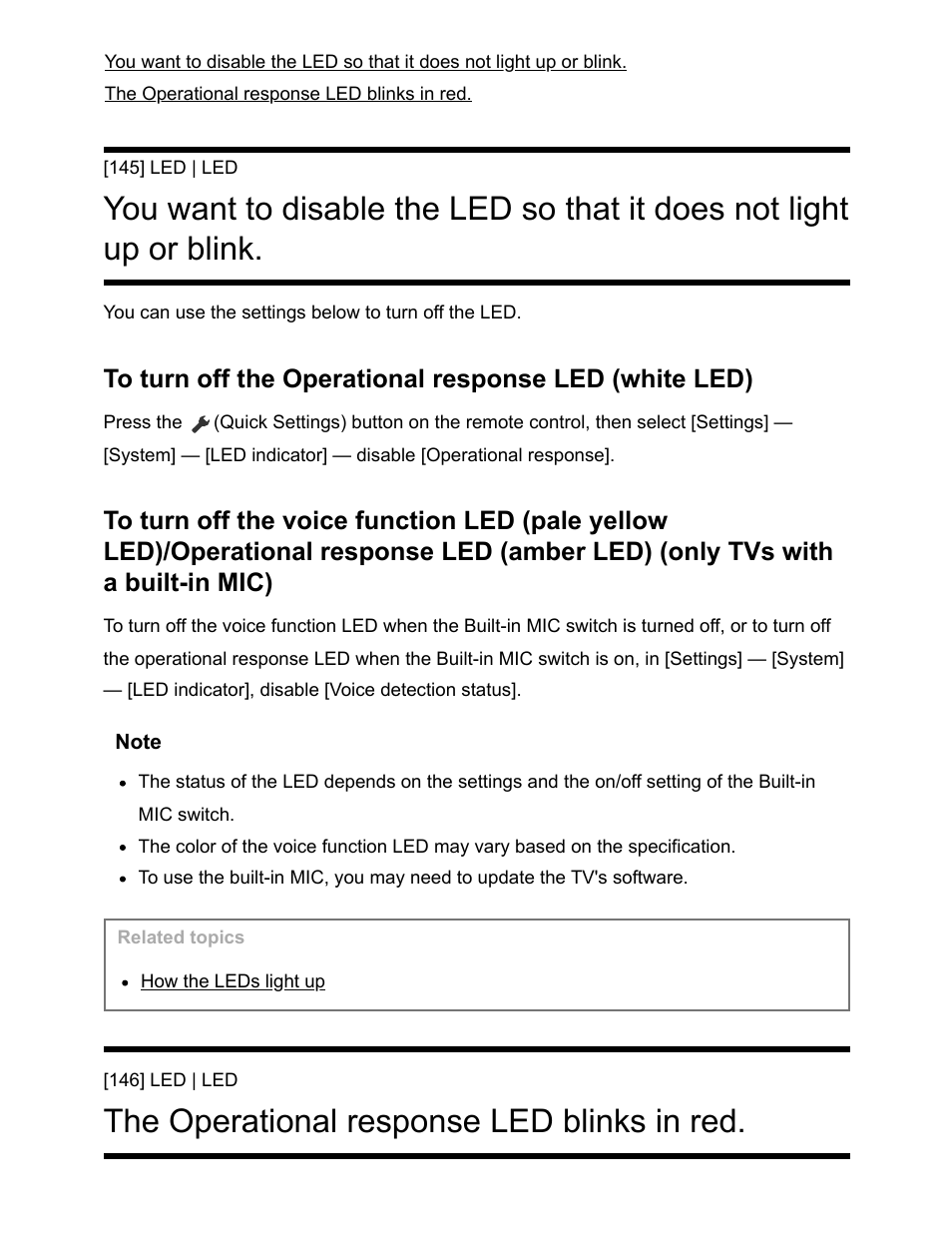 The operational response led blinks in red. [146, The operational response led blinks in red | Sony NPA-MQZ1K Multi Battery Adapter Kit User Manual | Page 138 / 147